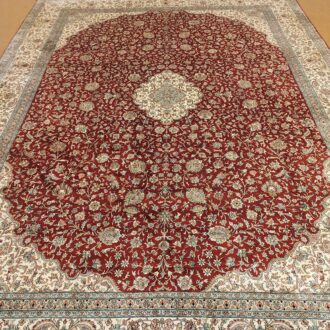 Iconic Mughal: Red Persian Hand Knotted Silk on Silk Carpet - 9FT X 12FT | 270CM X 360CM