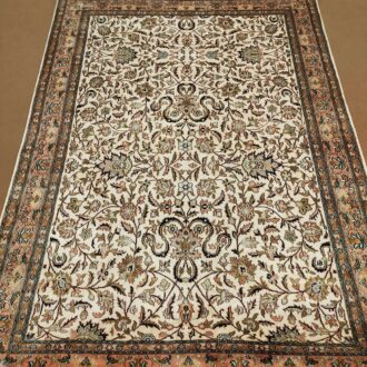 White Persian Design Knotted Silk on Cotton Carpet - 5FT X 7FT | 150CM X 210CM