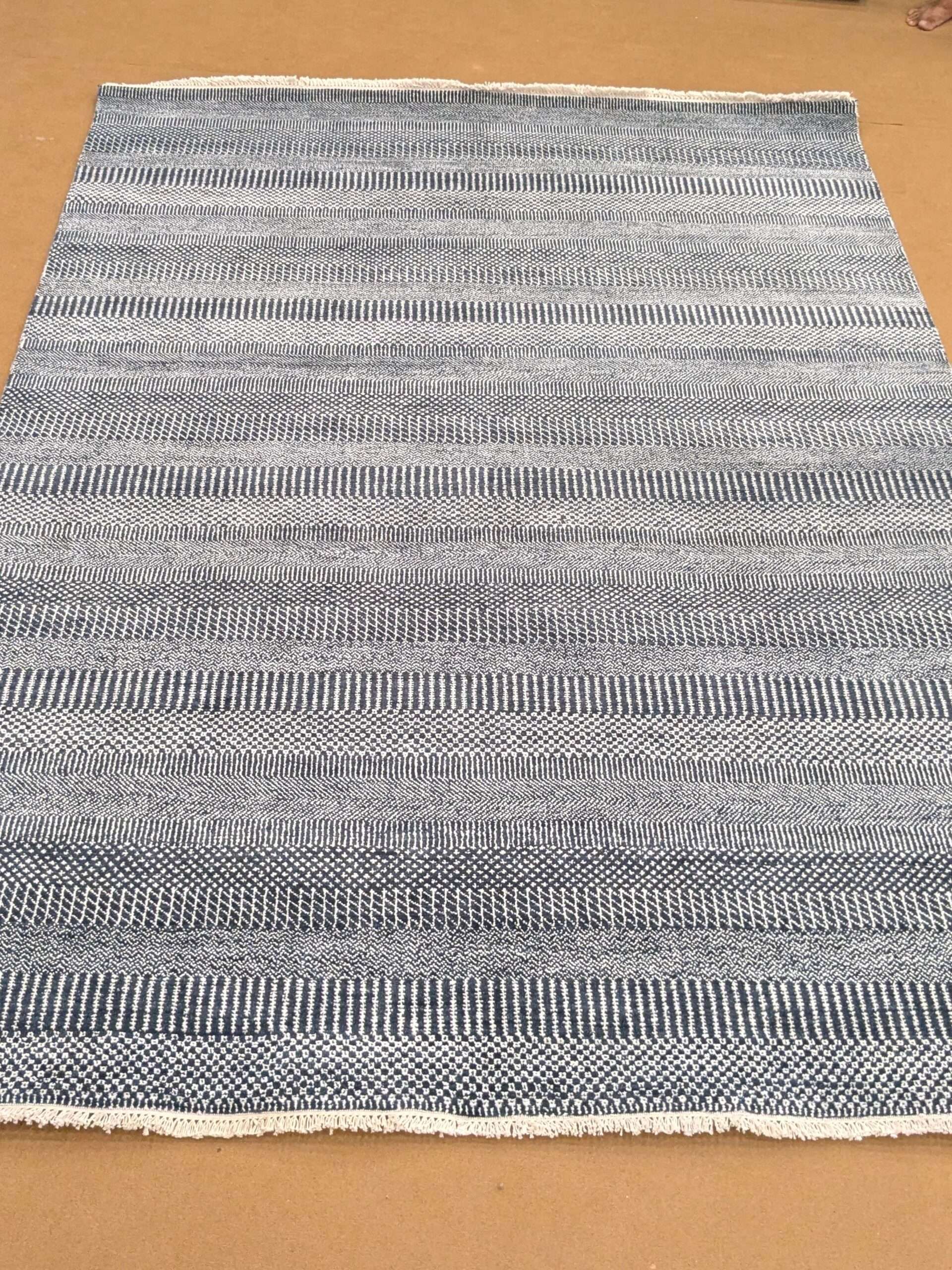 Grey Stripe Hand Knotted Wool Carpet - 6FT X 9FT | 180CM X 270CM