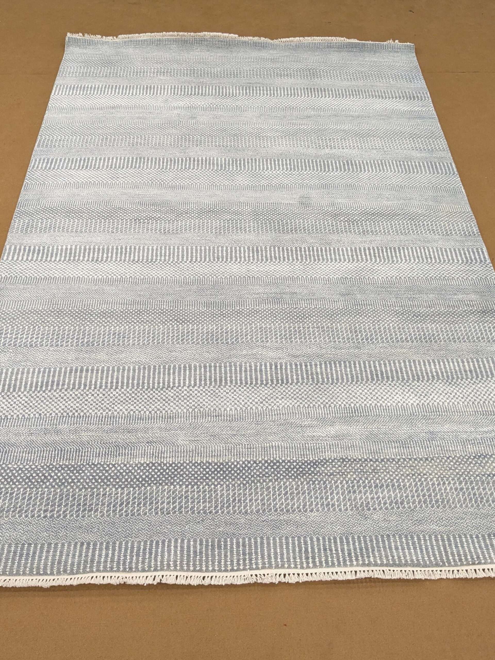 Grey Stripe Hand Knotted Wool Carpet - 6FT X 9FT | 180CM X 270CM