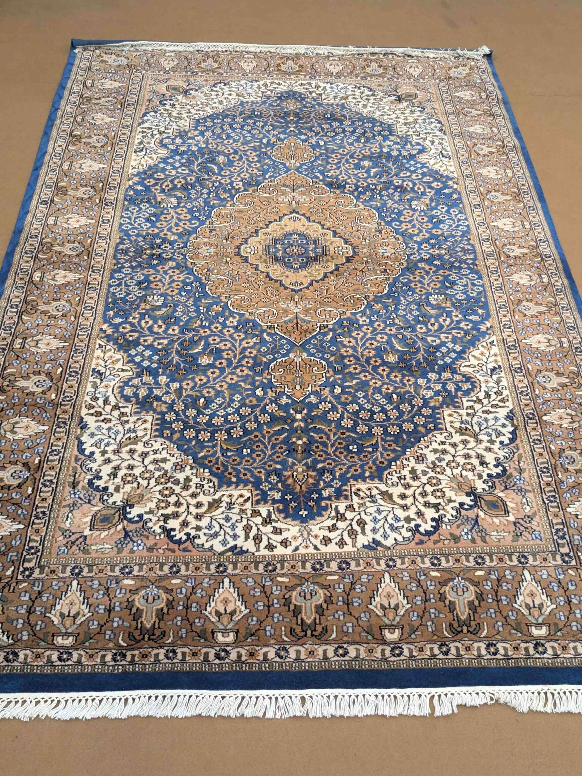 Blue Persian Design Knotted Wool Carpet - 6FT X 9FT | 180CM X 270CM