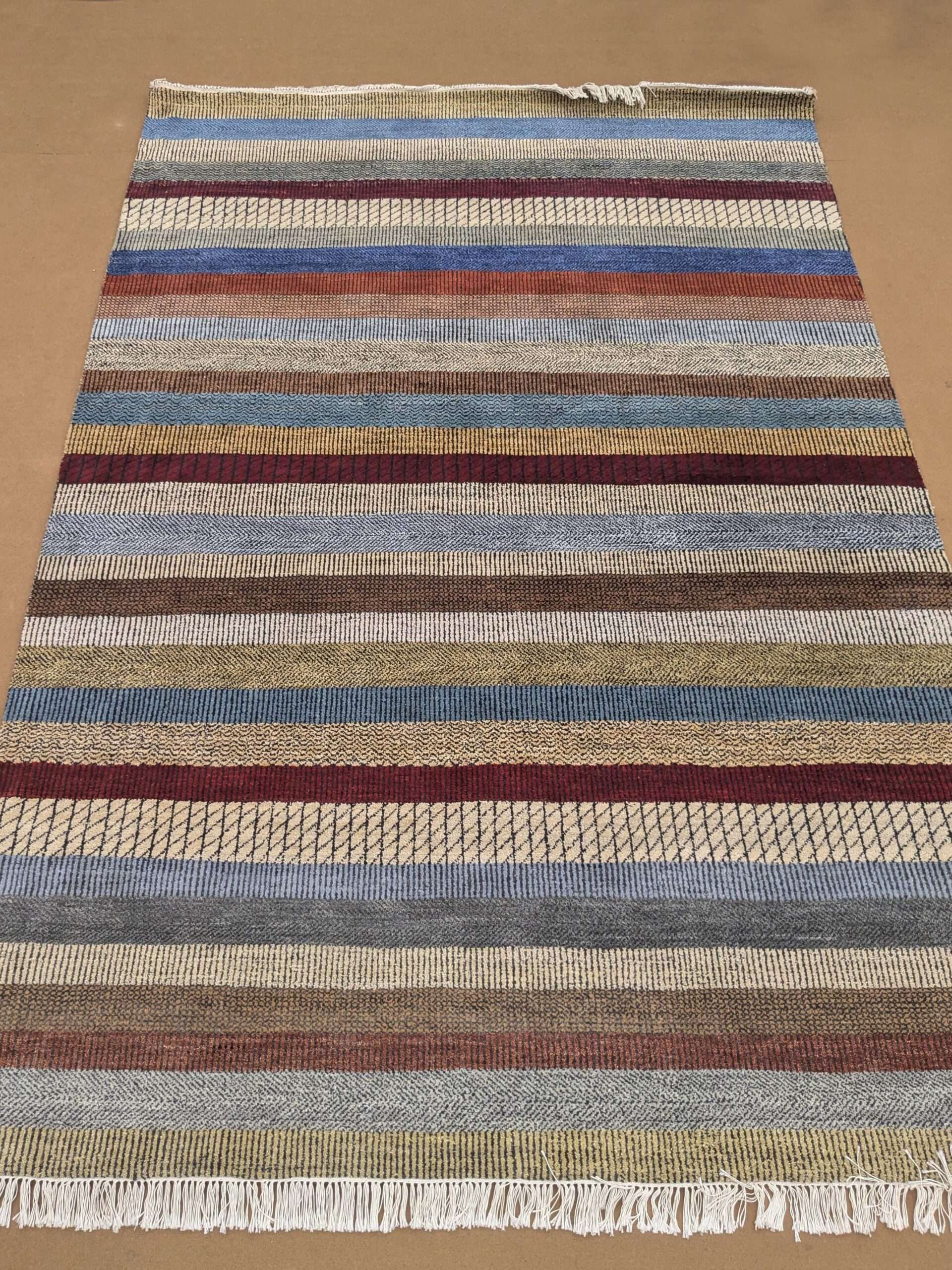 Modern Stripe Design Hand Knotted Wool Carpet - 6FT X 9FT | 180CM X 270CM