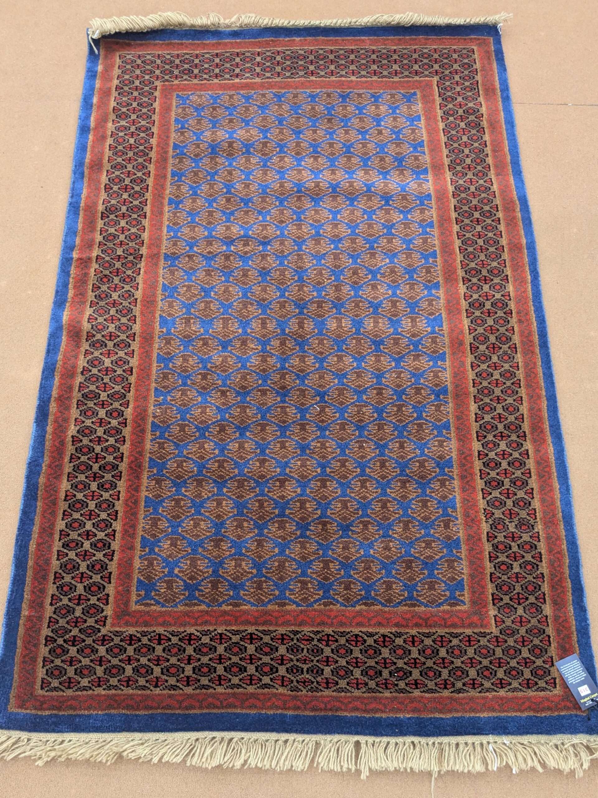 Blue Baby Elephant Foot Print Hand Knotted Wool Carpet - 3FT X 5FT | 90CM X 150CM