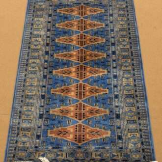 Blue Tribal Hand Knotted Wool Carpet - 3FT X 5FT | 90CM X 150CM