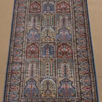 Blue Mughal Garden Hand Knotted Wool Carpet - 3FT X 5FT | 90CM X 150CM