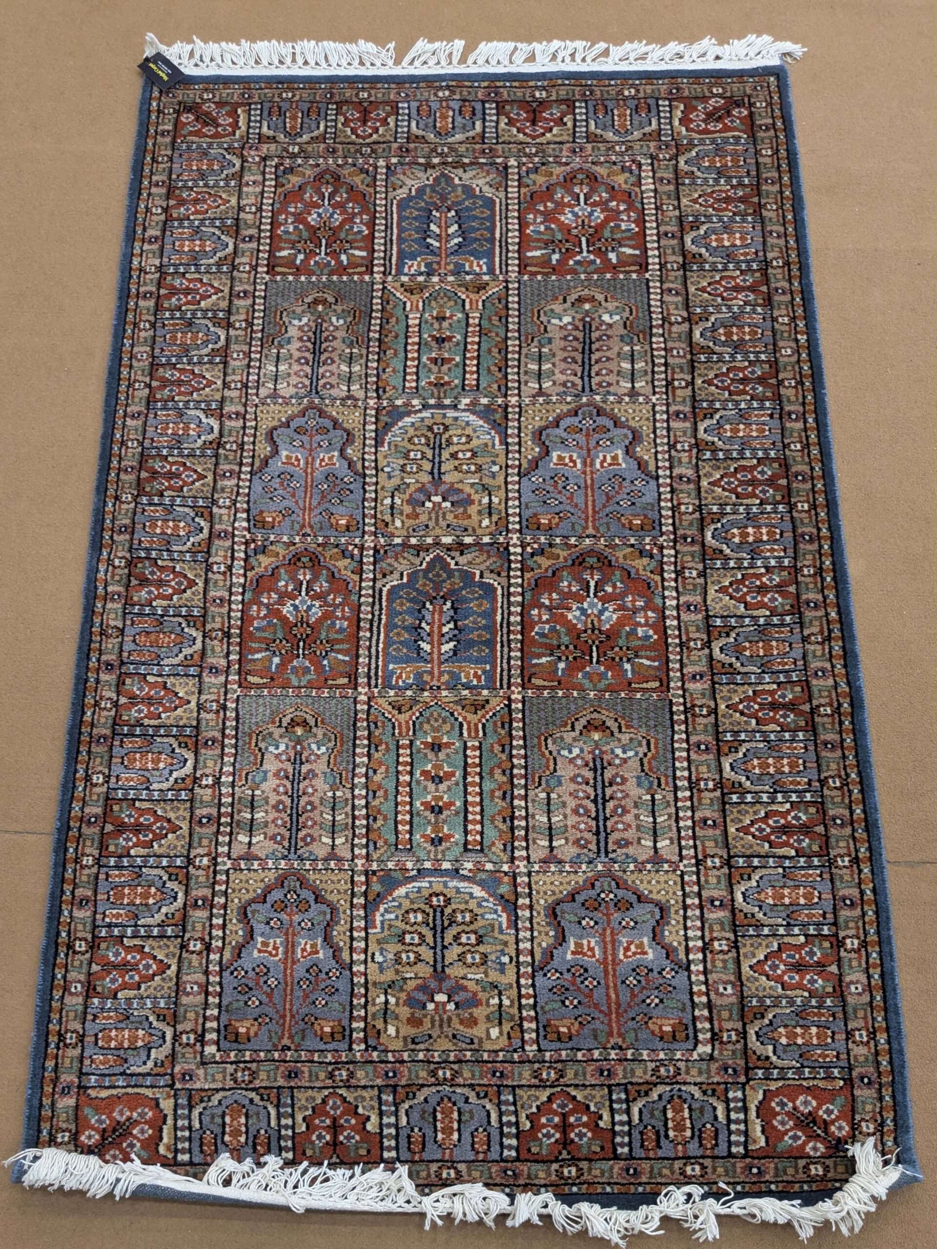 Blue Mughal Garden Hand Knotted Wool Carpet - 3FT X 5FT | 90CM X 150CM