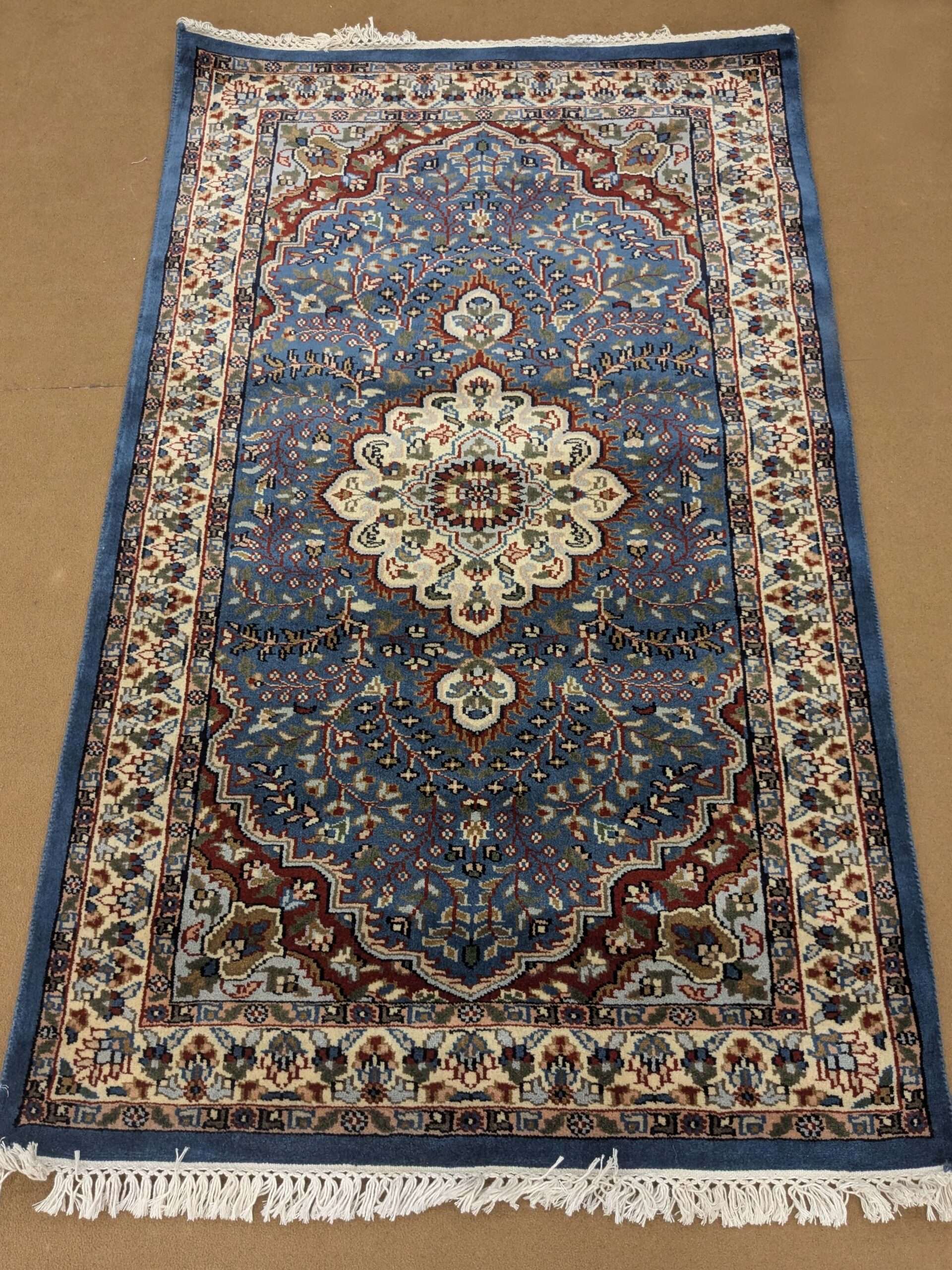 Blue Persian Hand Knotted Wool Carpet - 3FT X 5FT | 90CM X 150CM