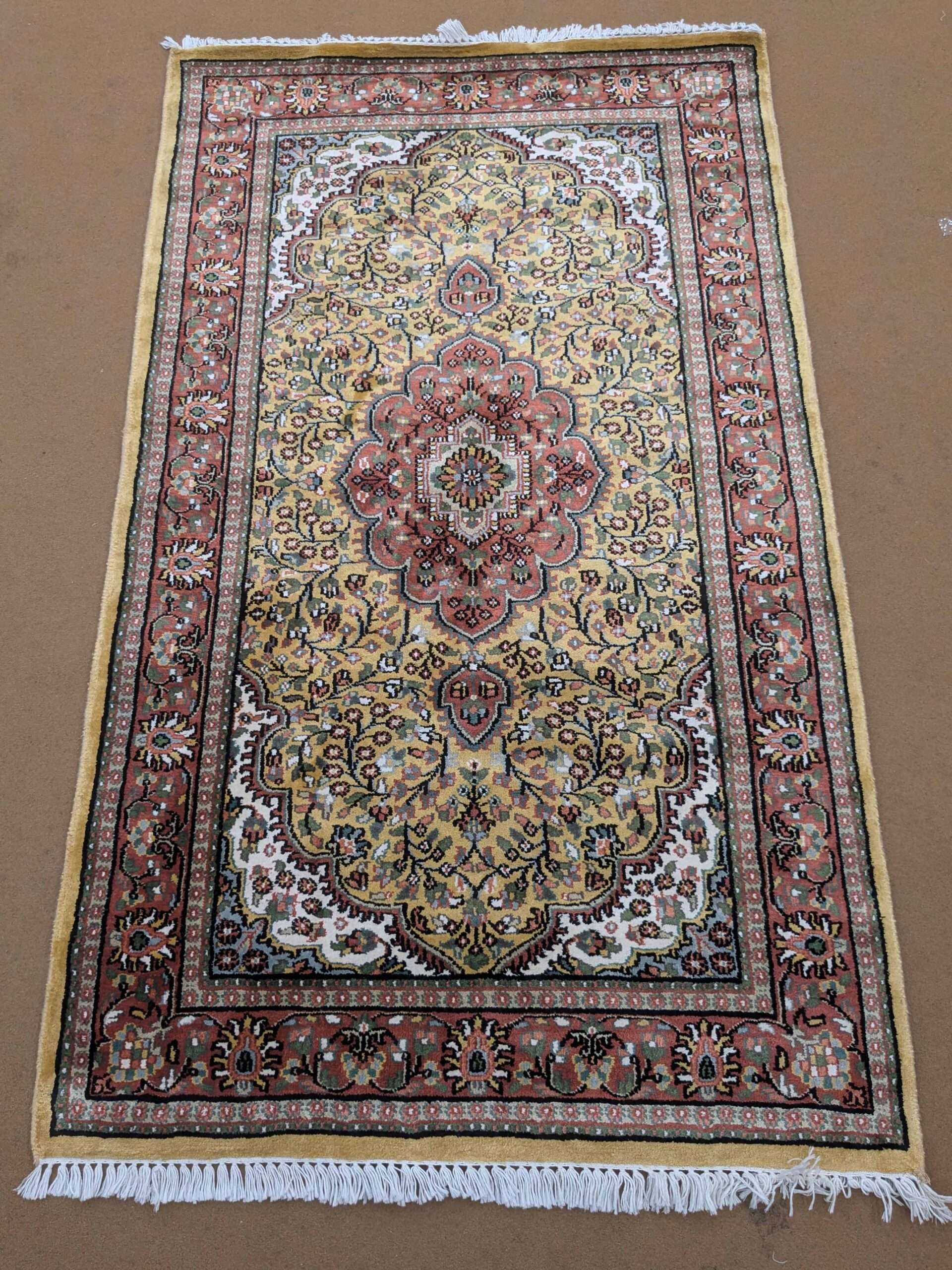 Yellow Persian Hand Knotted Wool Carpet - 3FT X 5FT | 90CM X 150CM