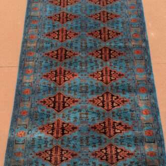 Blue Tribal Hand Knotted Wool Carpet - 3FT X 5FT | 90CM X 150CM