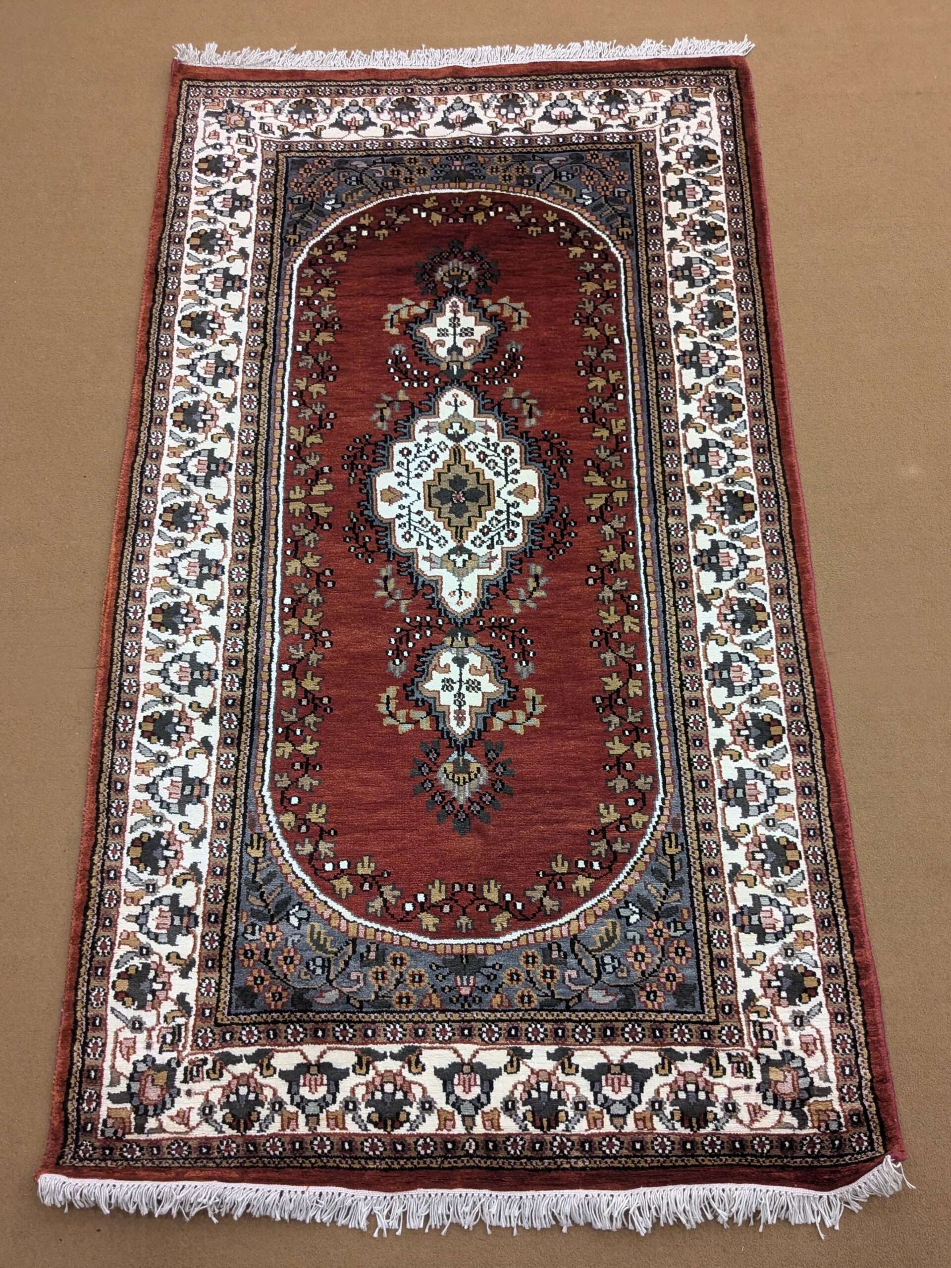 Red Persian Knotted Wool Carpet - 3FT X 5FT | 90CM X 150CM