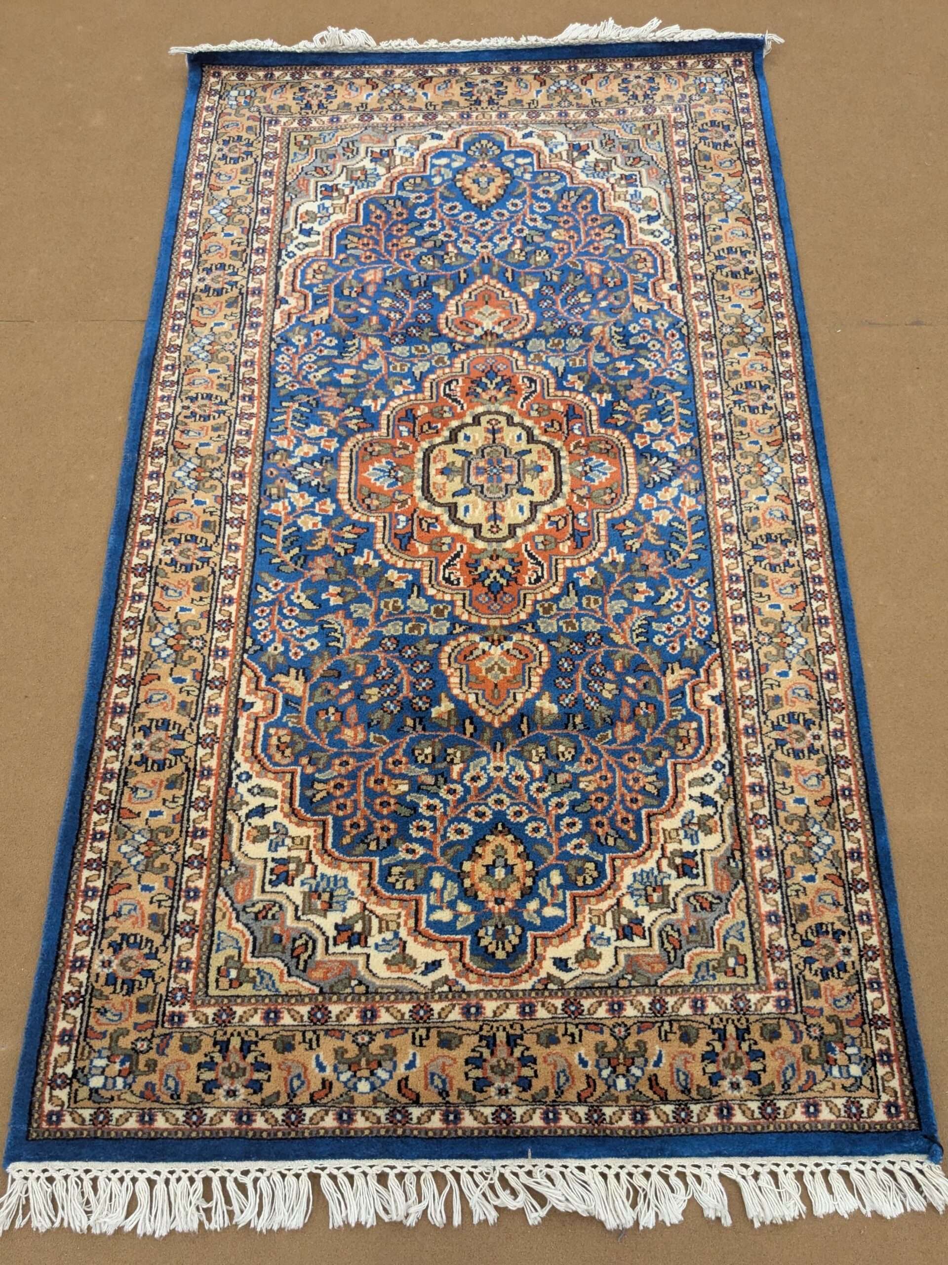 Blue Persian Hand Knotted Wool Carpet - 3FT X 5FT | 90CM X 150CM