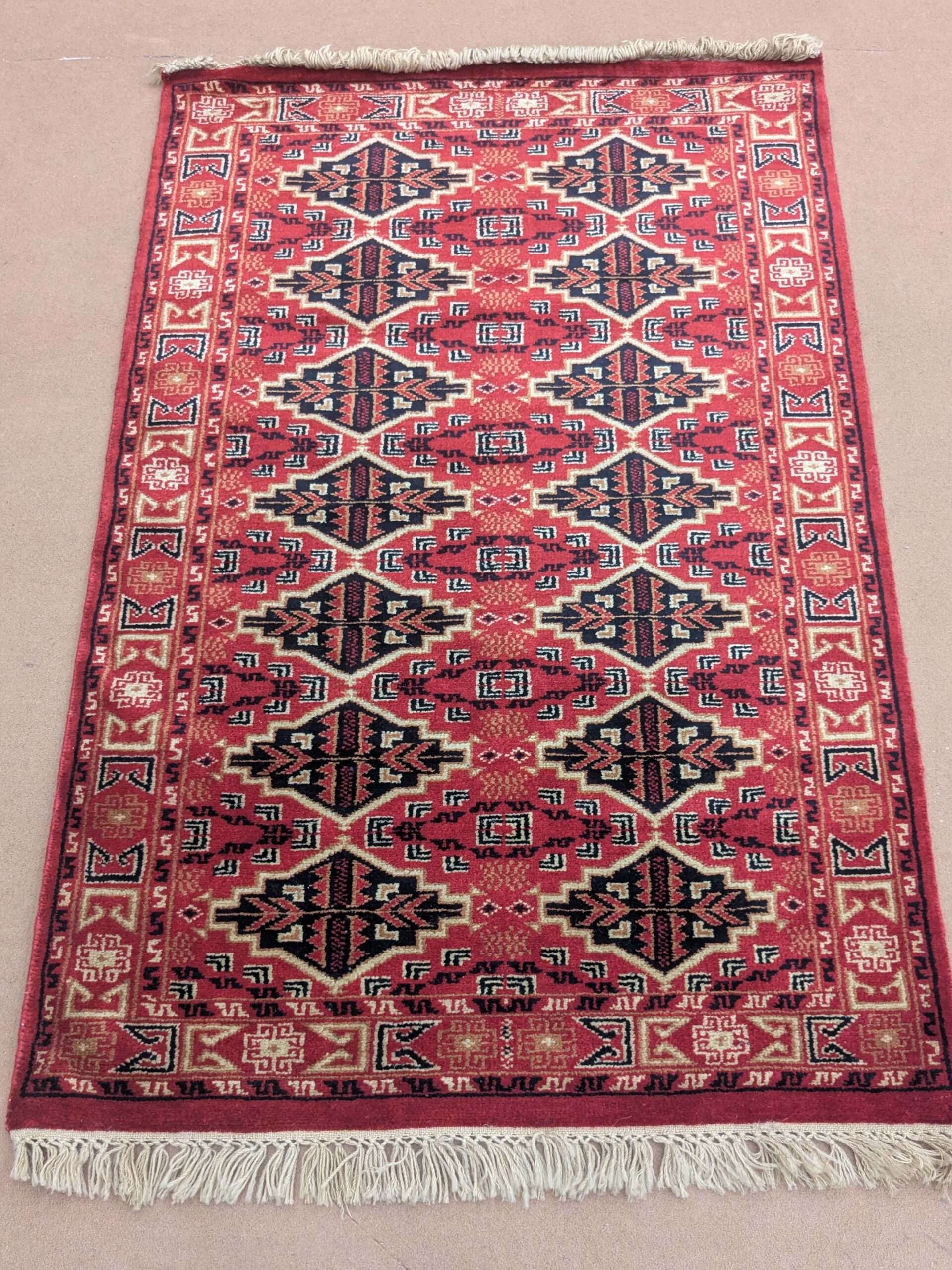 Red Tribal Knotted Wool Carpet - 3FT X 5FT | 90CM X 150CM