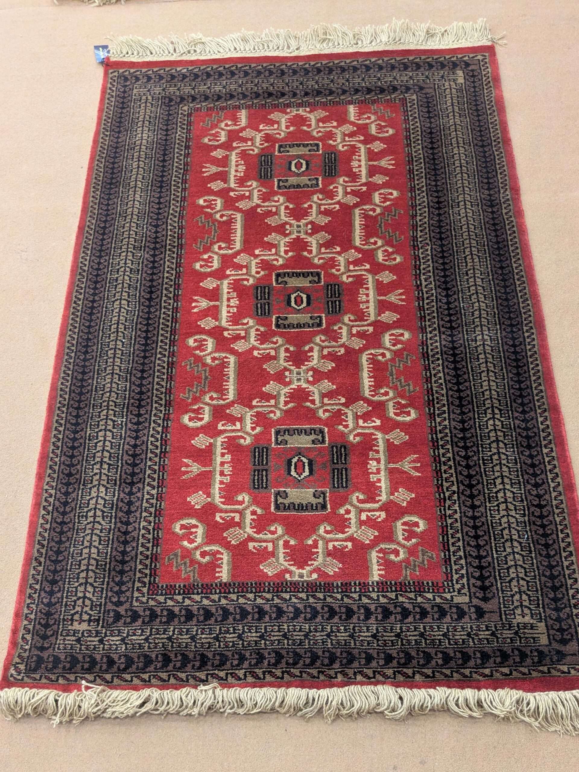 Red Tribal Hand Knotted Wool Carpet - 3FT X 5FT | 90CM X 150CM
