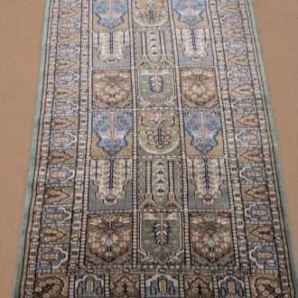 Green Mughal Hand Knotted Wool Carpet - 3FT X 5FT | 90CM X 150CM