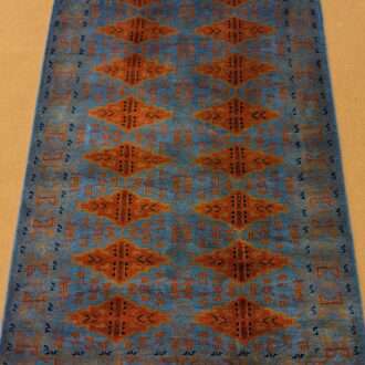 Blue Tribal Knotted Wool Carpet - 3FT X 5FT | 90CM X 150CM