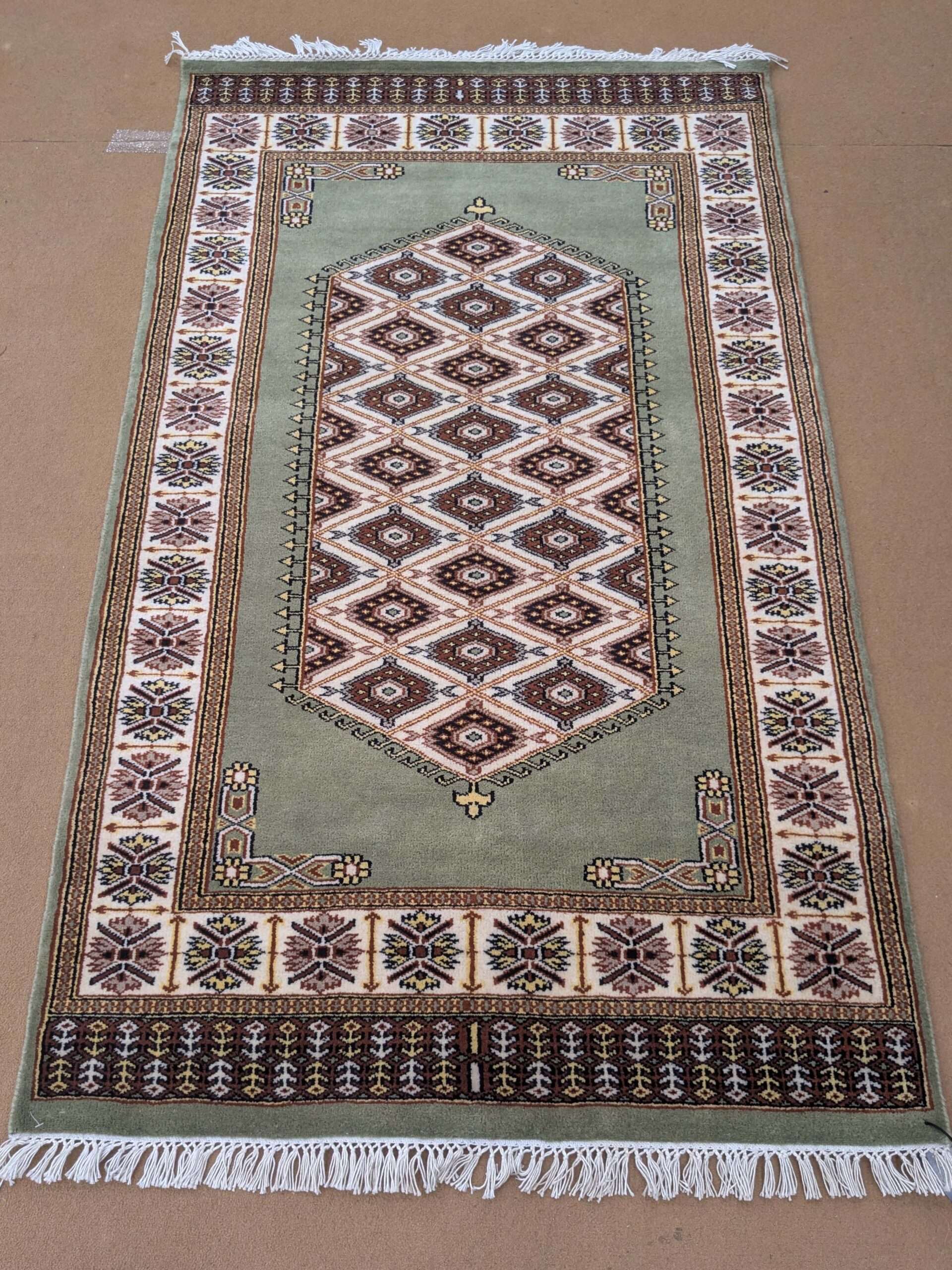 Green Kirman Hand Knotted Wool Carpet - 3FT X 5FT | 90CM X 150CM
