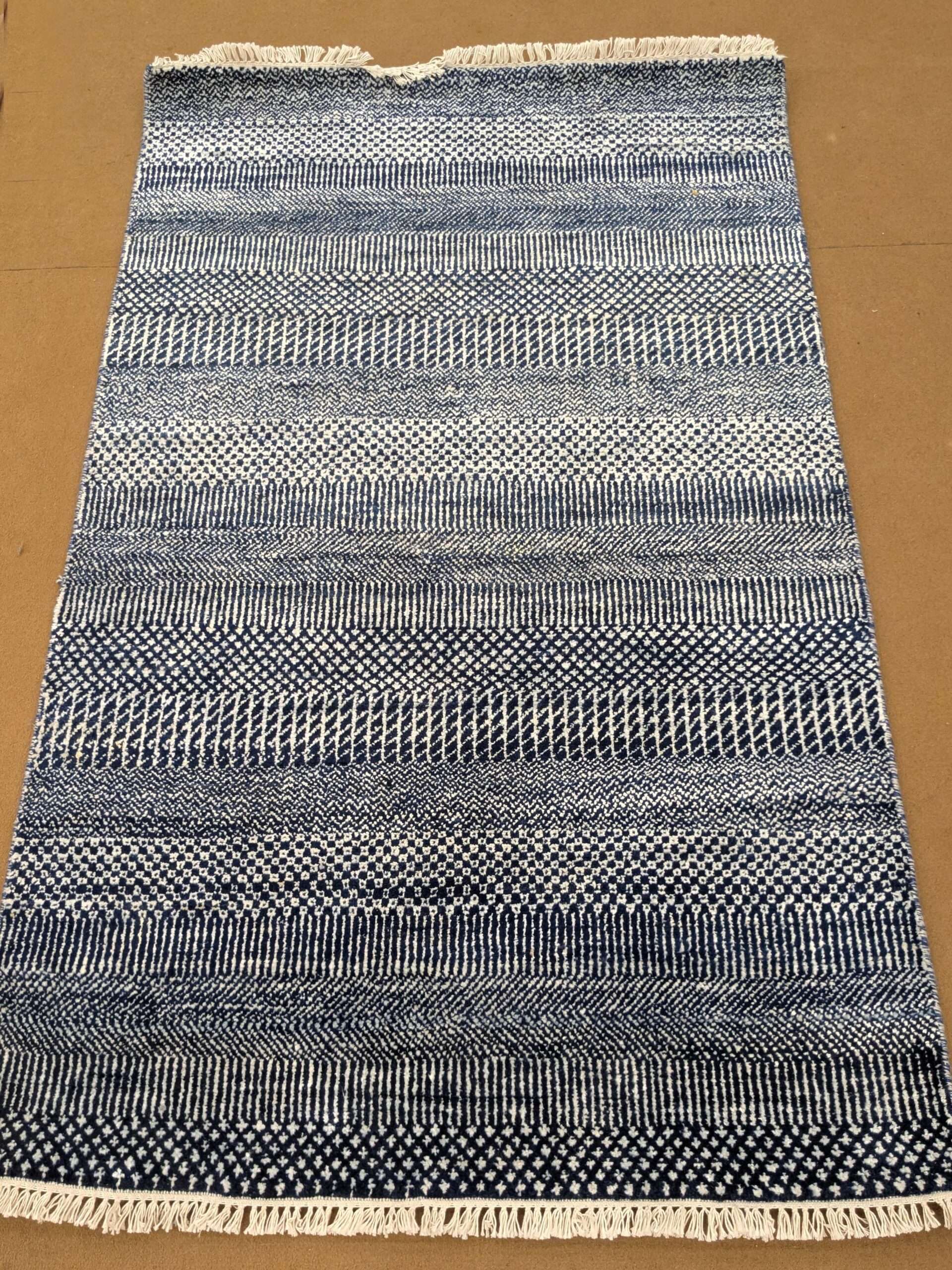 Modern Strip Design Hand Knotted Wool Carpet - 3FT X 5FT | 90CM X 150CM