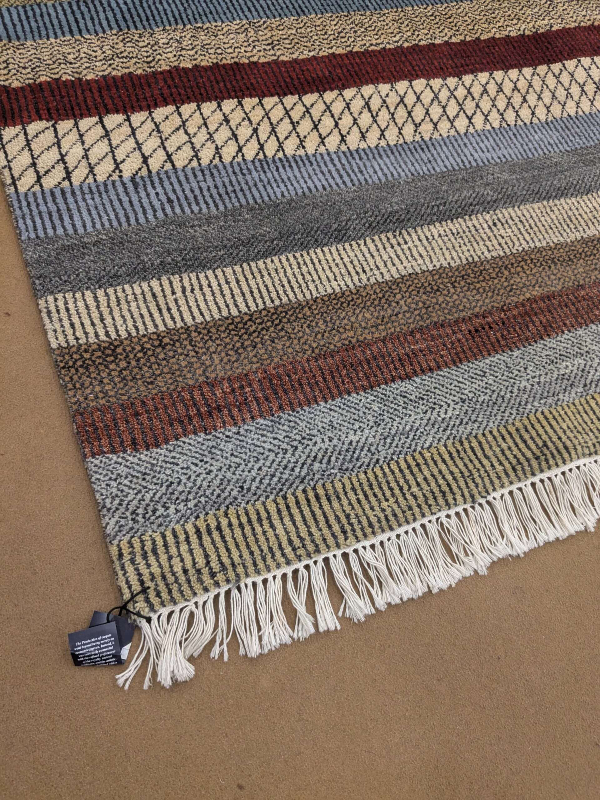Modern Stripe Design Hand Knotted Wool Carpet - 6FT X 9FT | 180CM X 270CM - Image 2