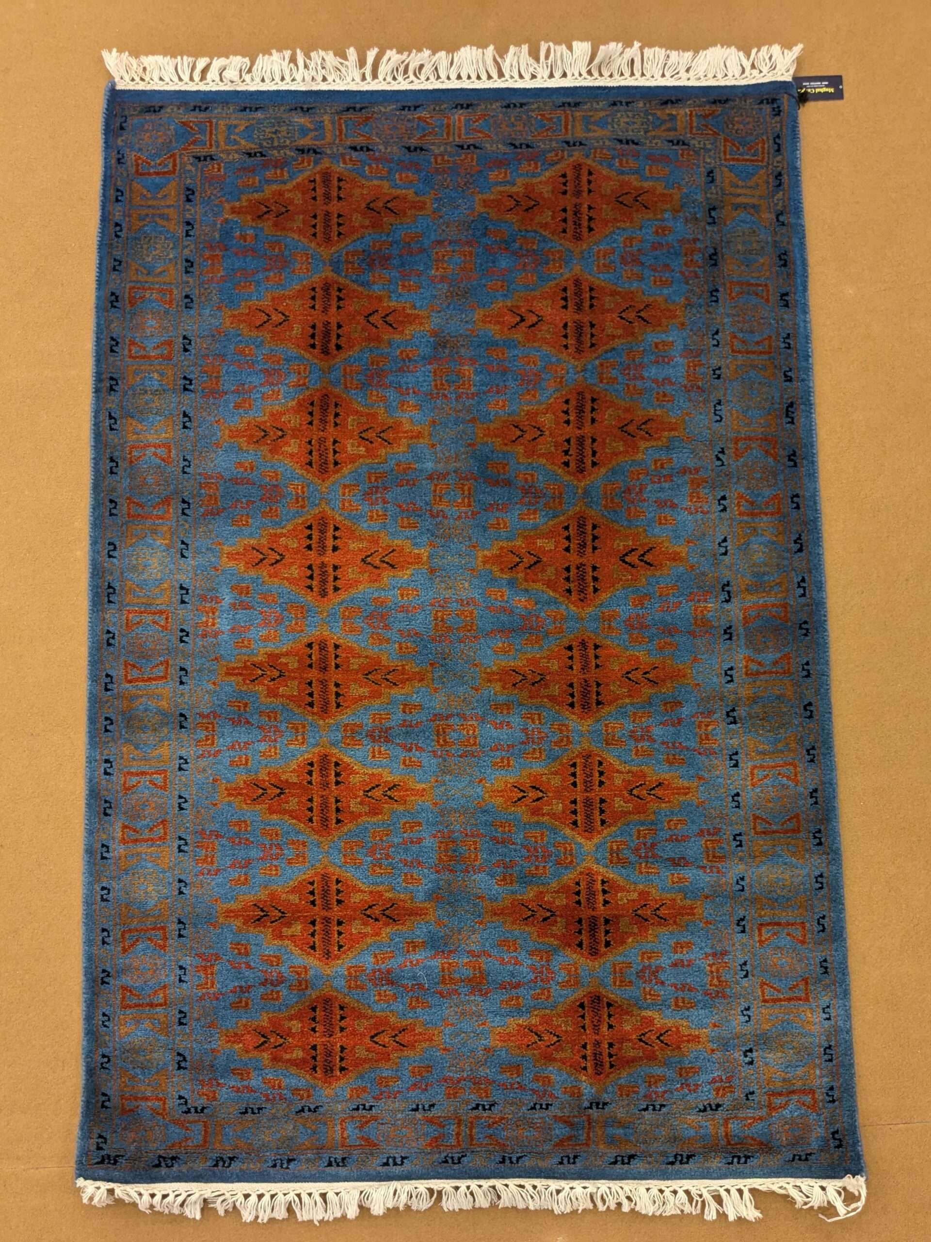 Blue Tribal Hand Knotted Wool Carpet - 3FT X 5FT | 90CM X 150CM - Image 2
