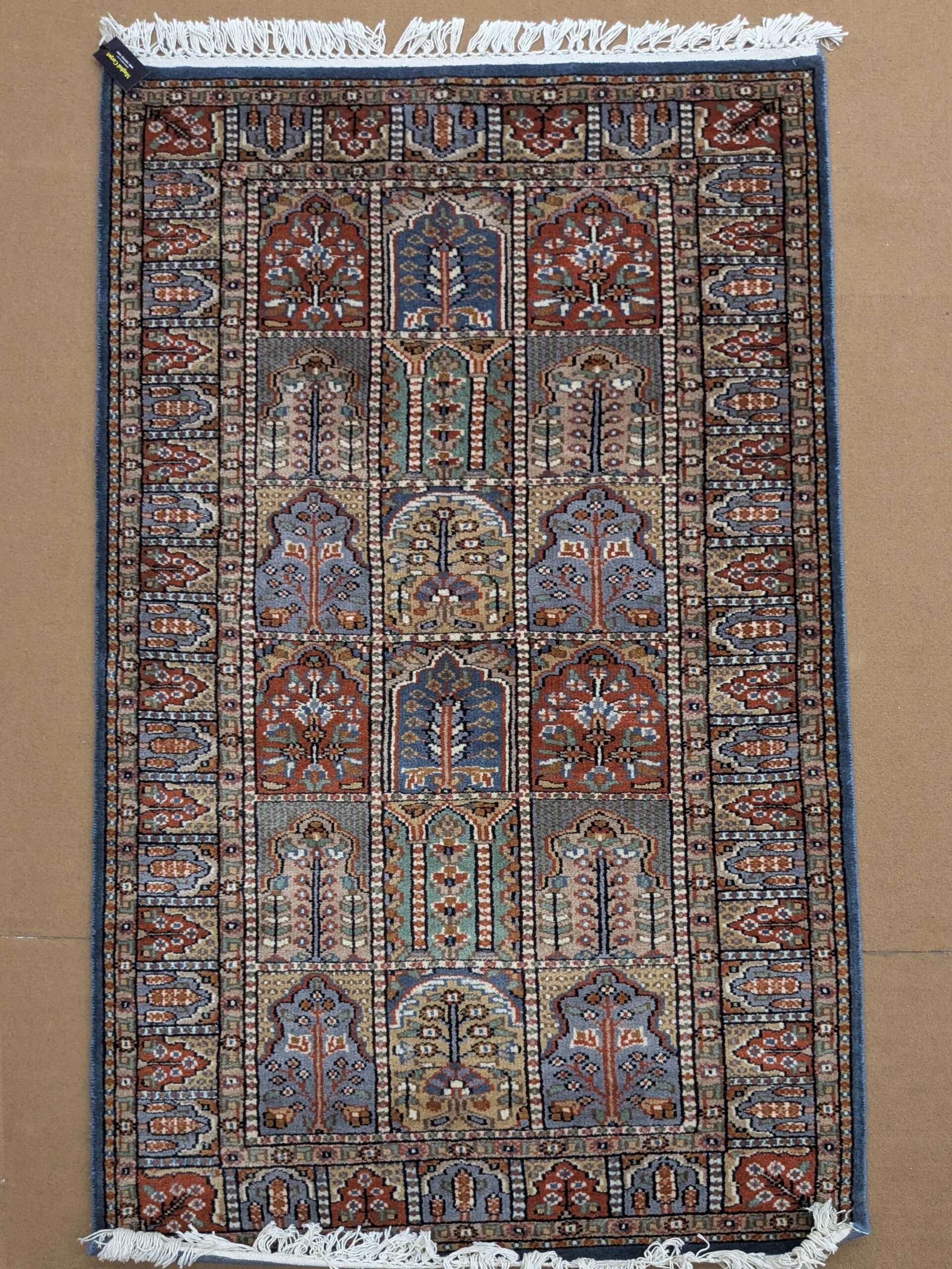 Blue Mughal Garden Hand Knotted Wool Carpet - 3FT X 5FT | 90CM X 150CM - Image 2