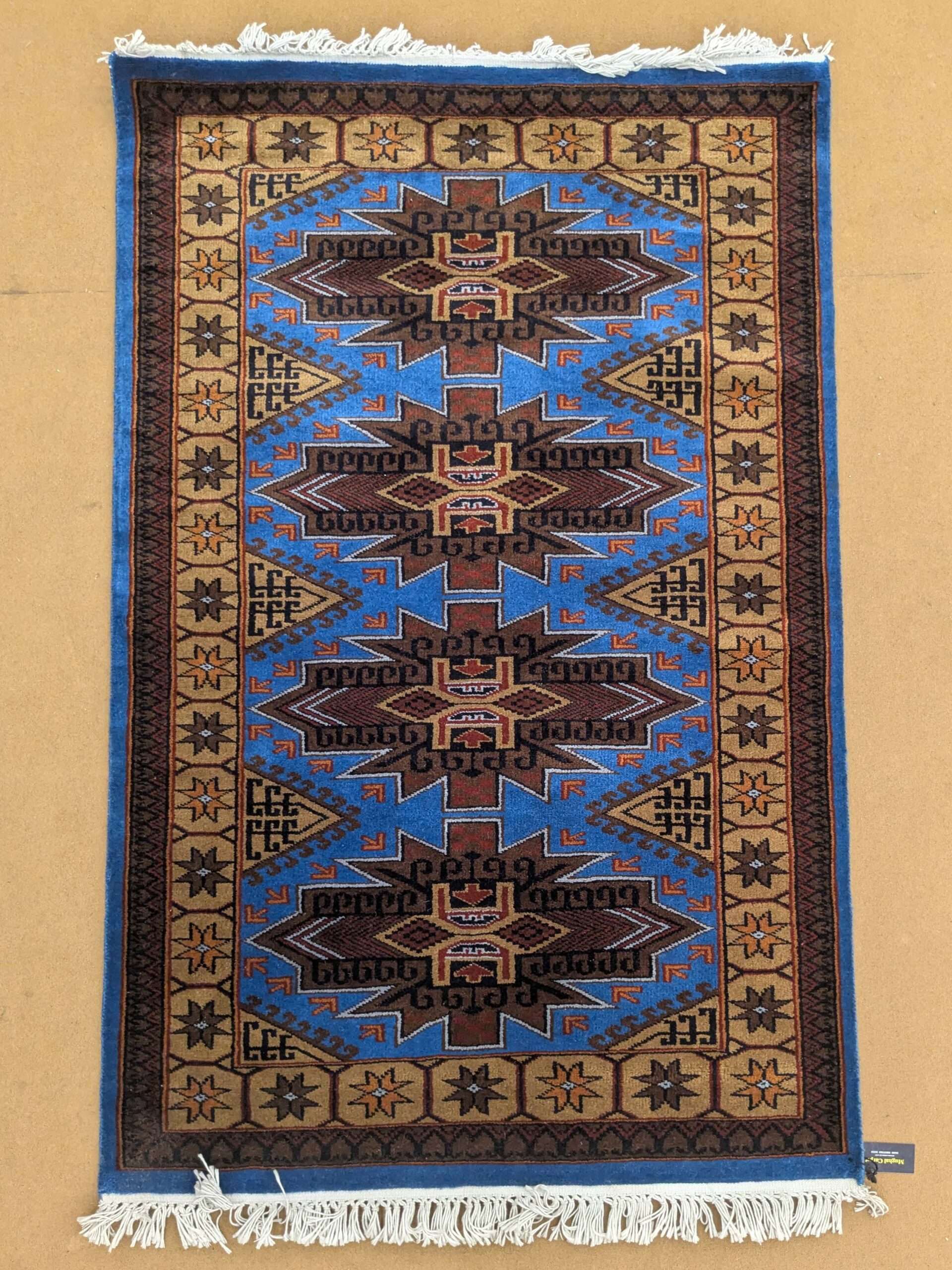 Blue Tribal Hand Knotted Wool Carpet - 3FT X 5FT | 90CM X 150CM - Image 2