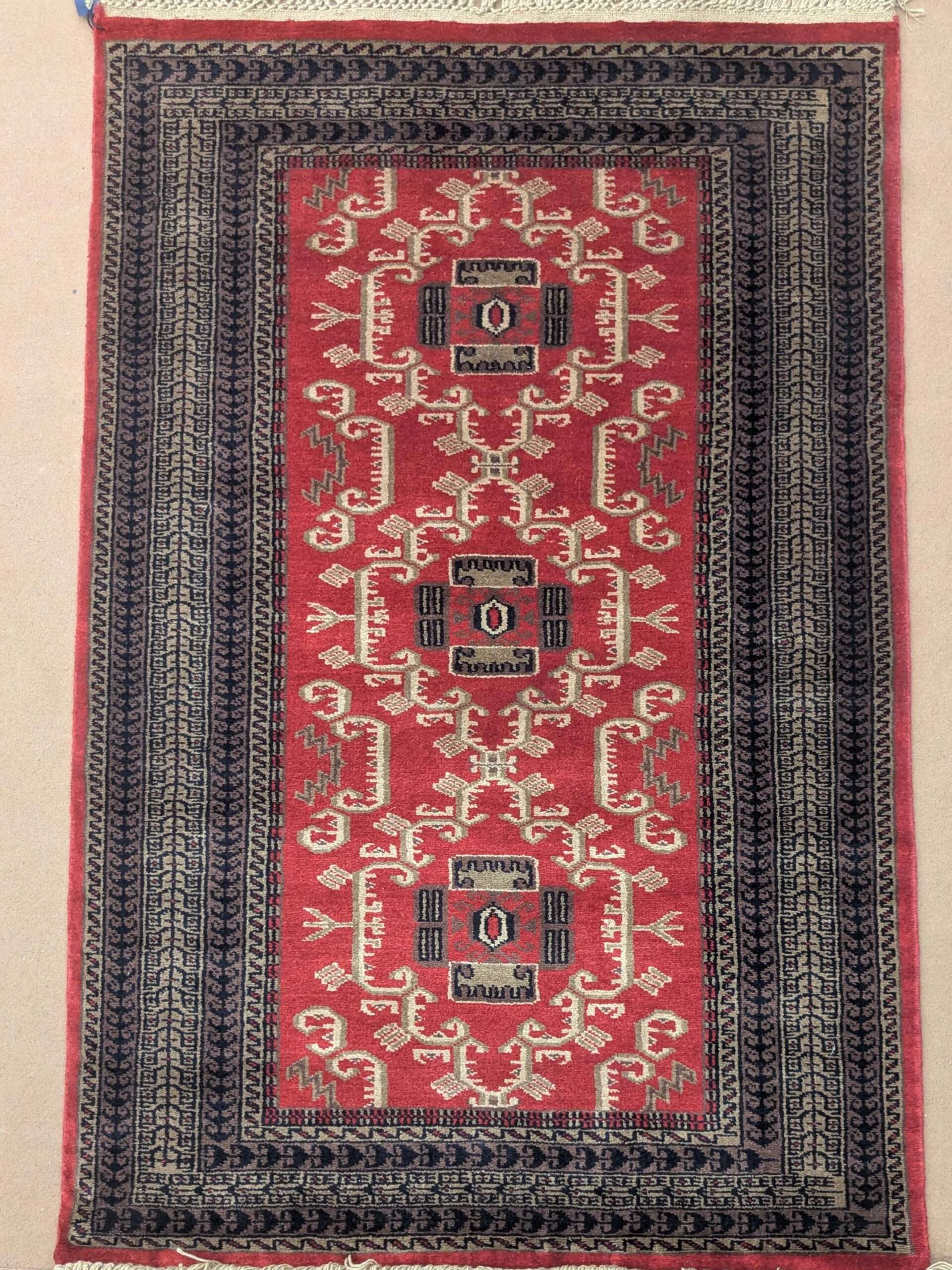 Red Tribal Hand Knotted Wool Carpet - 3FT X 5FT | 90CM X 150CM - Image 2