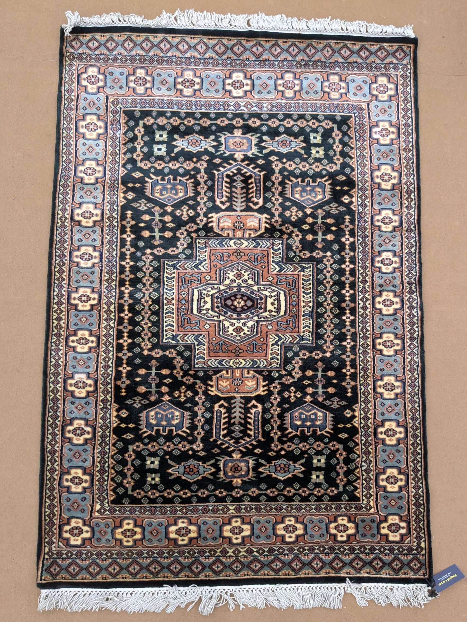 Black Tribal Hand Knotted Wool Carpet - 3FT X 5FT | 90CM X 150CM - Image 2