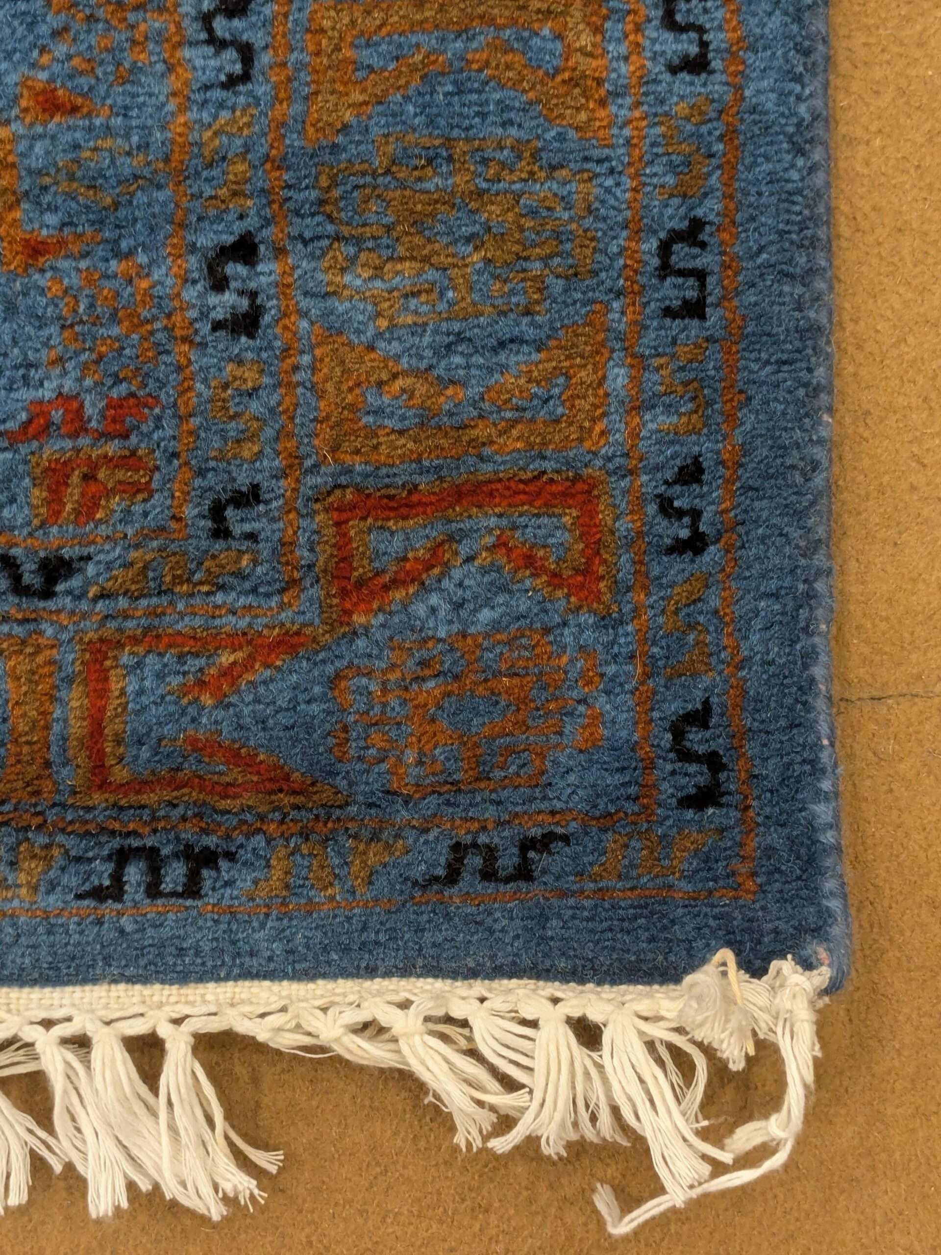 Blue Tribal Knotted Wool Carpet - 3FT X 5FT | 90CM X 150CM - Image 4