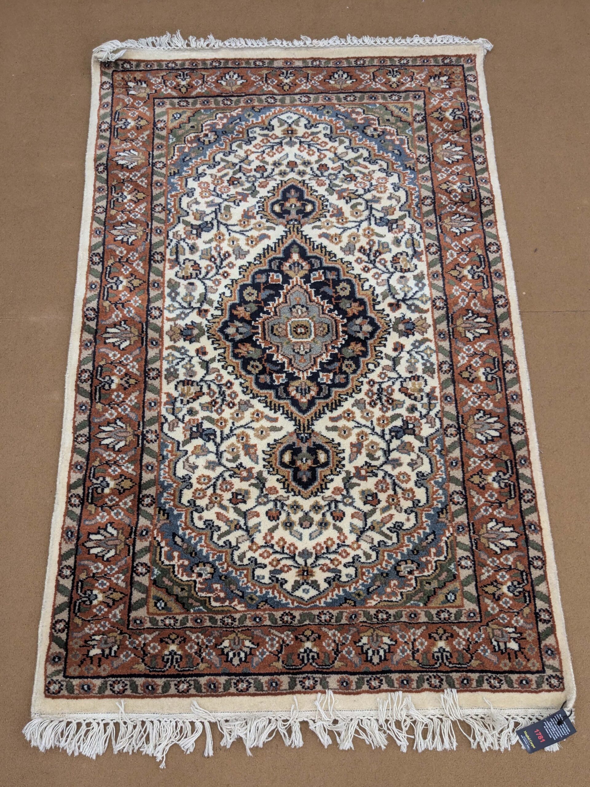 White Persian Knotted Wool Carpet - 2.5FT X 4FT | 76CM X 122CM