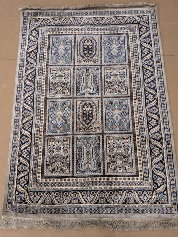 Beige Mughal Garden Design Unique Hand Knotted Wool Carpet - 4FT X 6FT | 120CM X 180CM