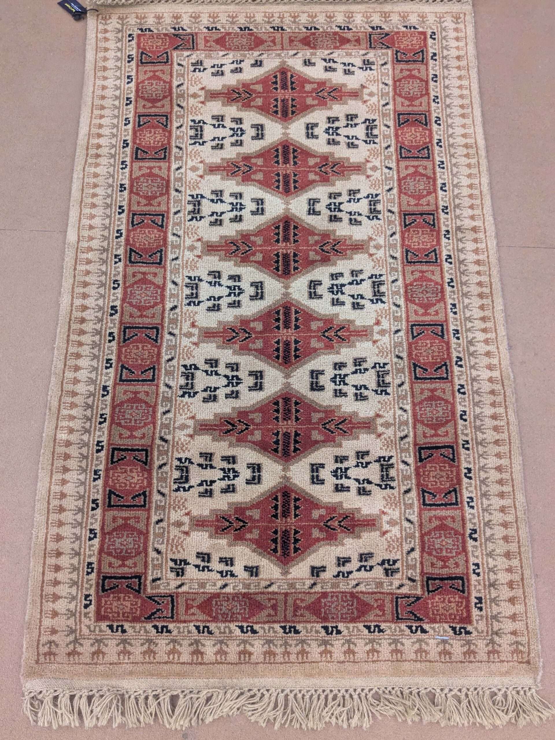 Beige Tribal Hand Knotted Wool Carpet - 2.5FT X 4FT | 76CM X 122CM