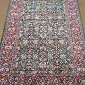 Green Tribal Floral Hand Knotted Wool Carpet - 4FT X 6FT | 120CM X 180CM