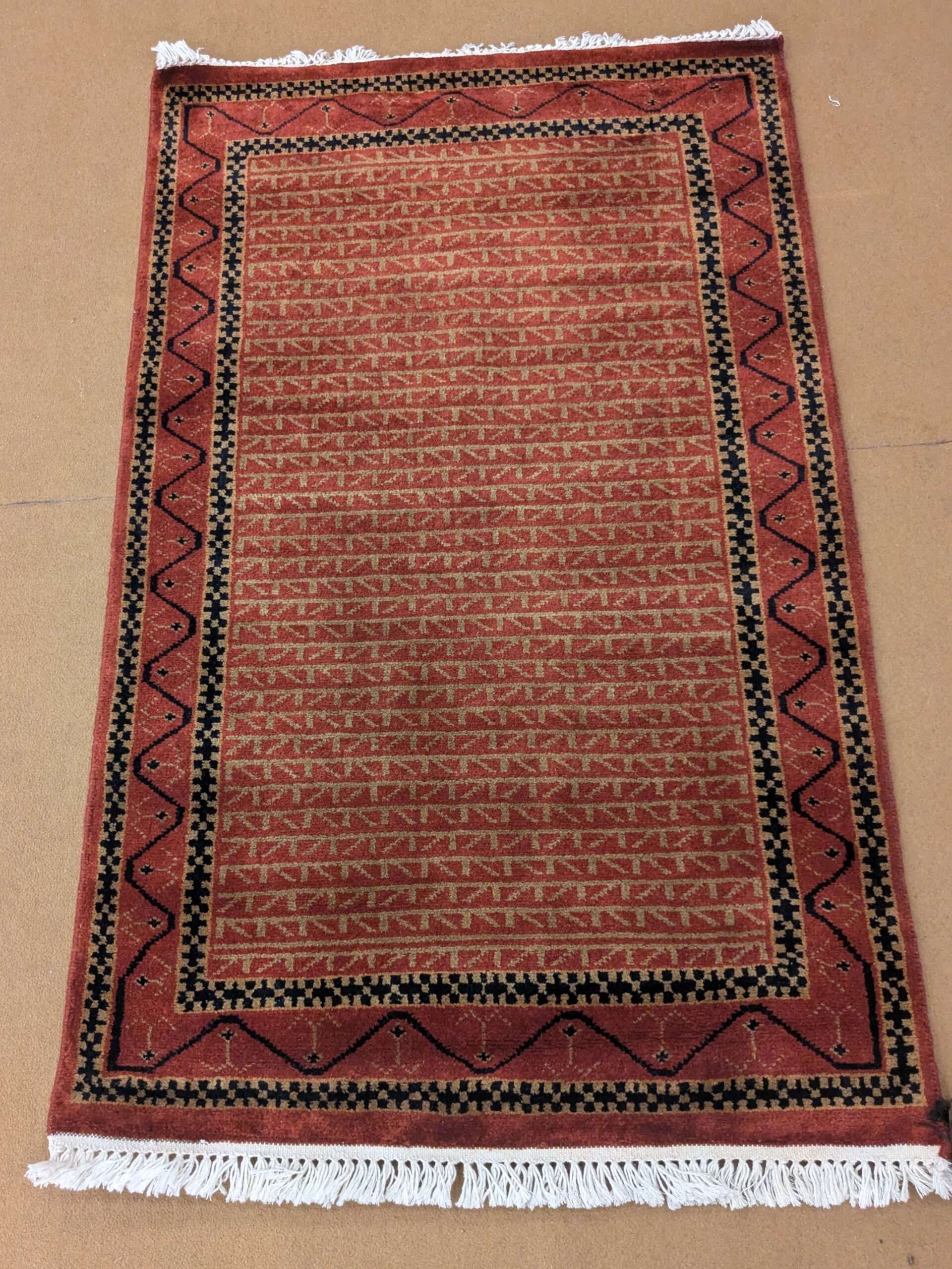 Red Tribal Hand Knotted Wool Carpet - 2.5FT X 4FT | 76CM X 122CM