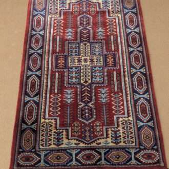 Red Tribal Hand Knotted Wool Carpet - 2.5FT X 4FT | 76CM X 122CM