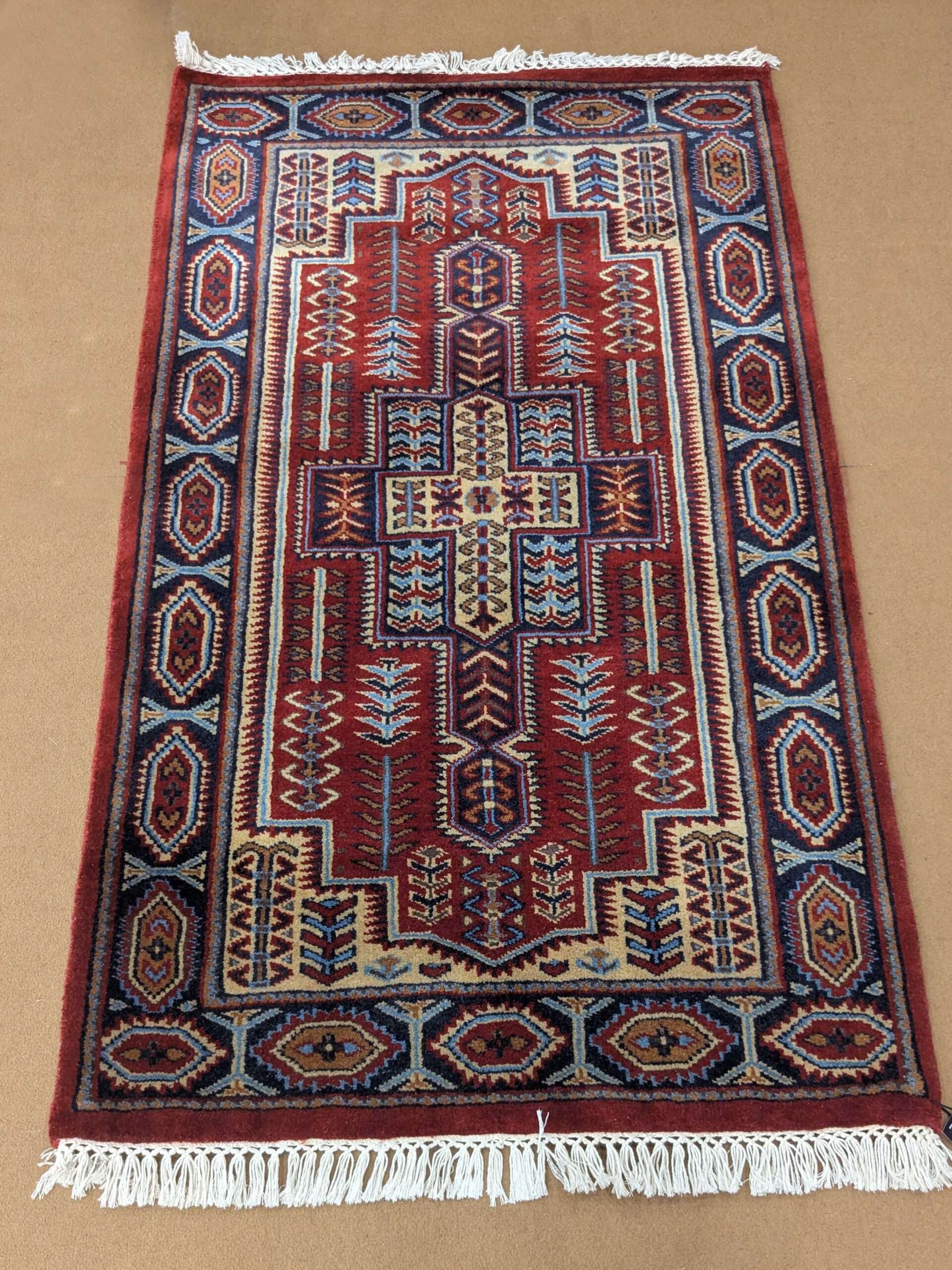 Red Tribal Hand Knotted Wool Carpet - 2.5FT X 4FT | 76CM X 122CM