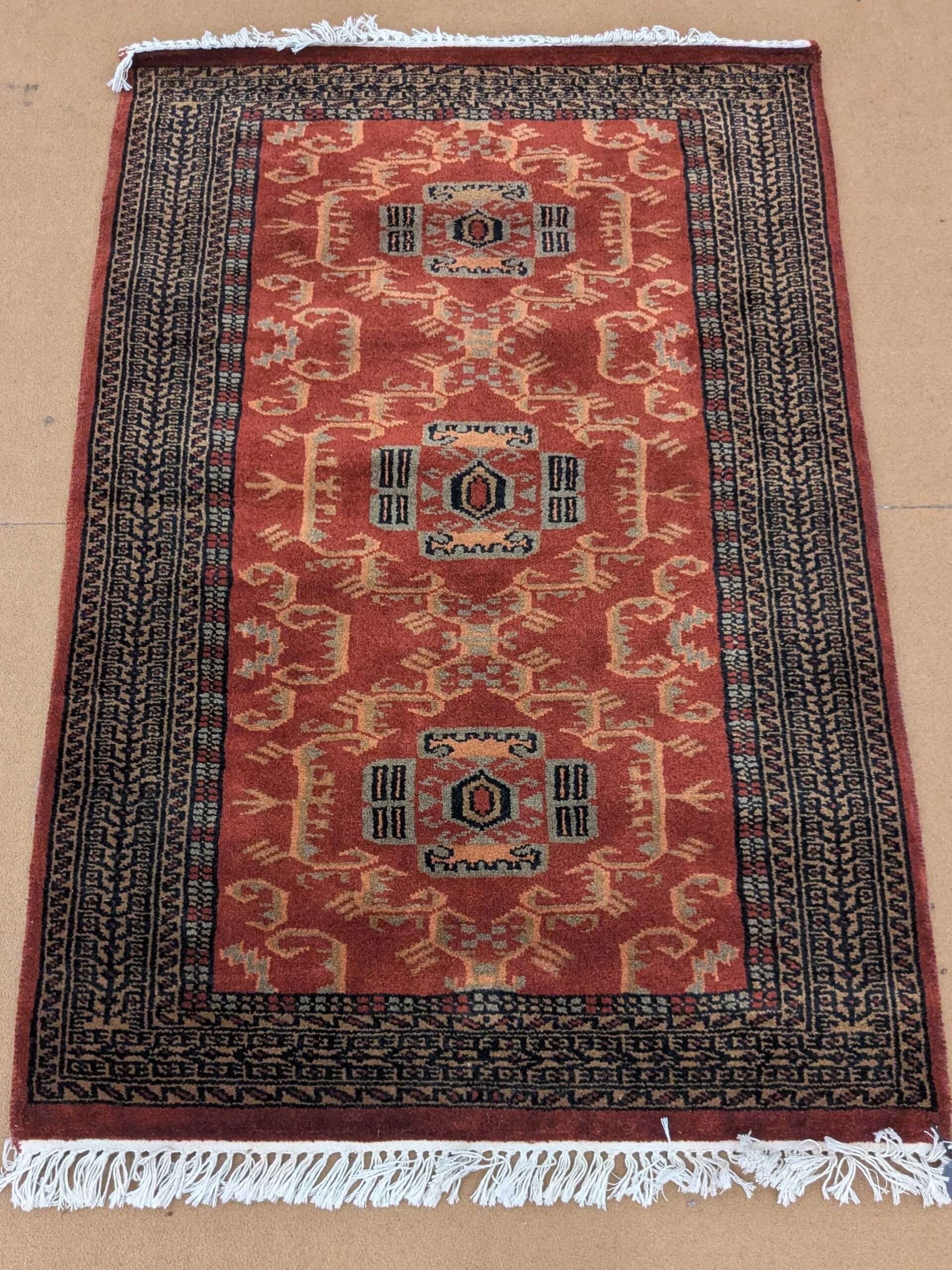 Red Tribal Unique Knotted Wool Carpet - 2.5FT X 4FT | 76CM X 122CM