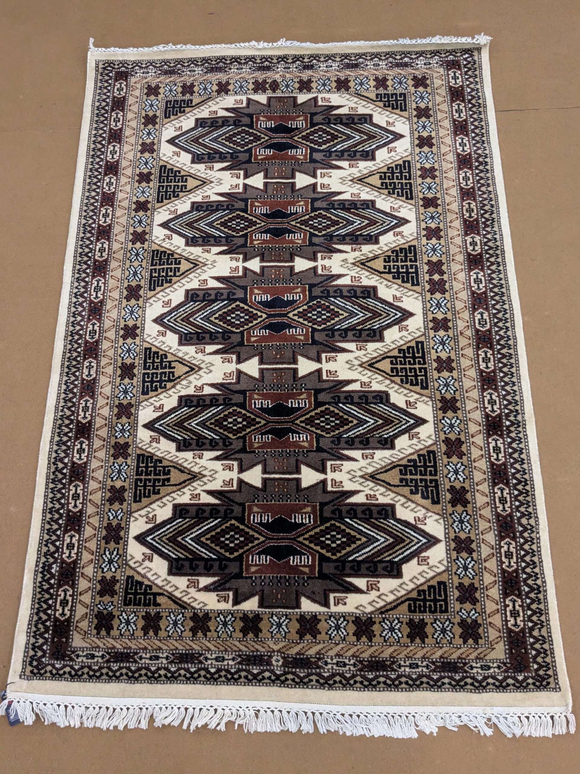 Beige Tribal Hand Knotted Wool Carpet - 4FT X 6FT | 120CM X 180CM