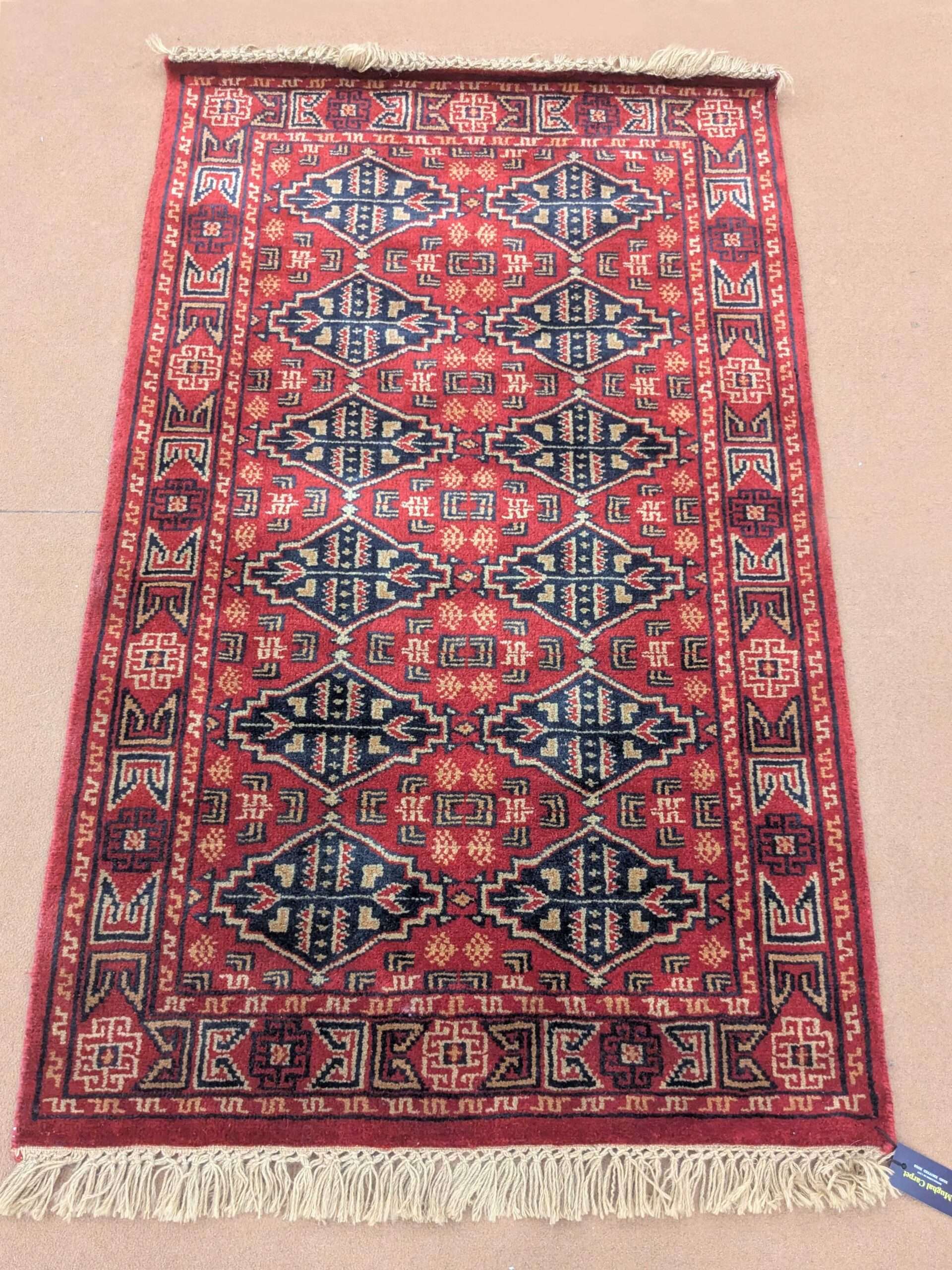 Red Tribal Hand Knotted Wool Carpet - 2.5FT X 4FT | 76CM X 122CM