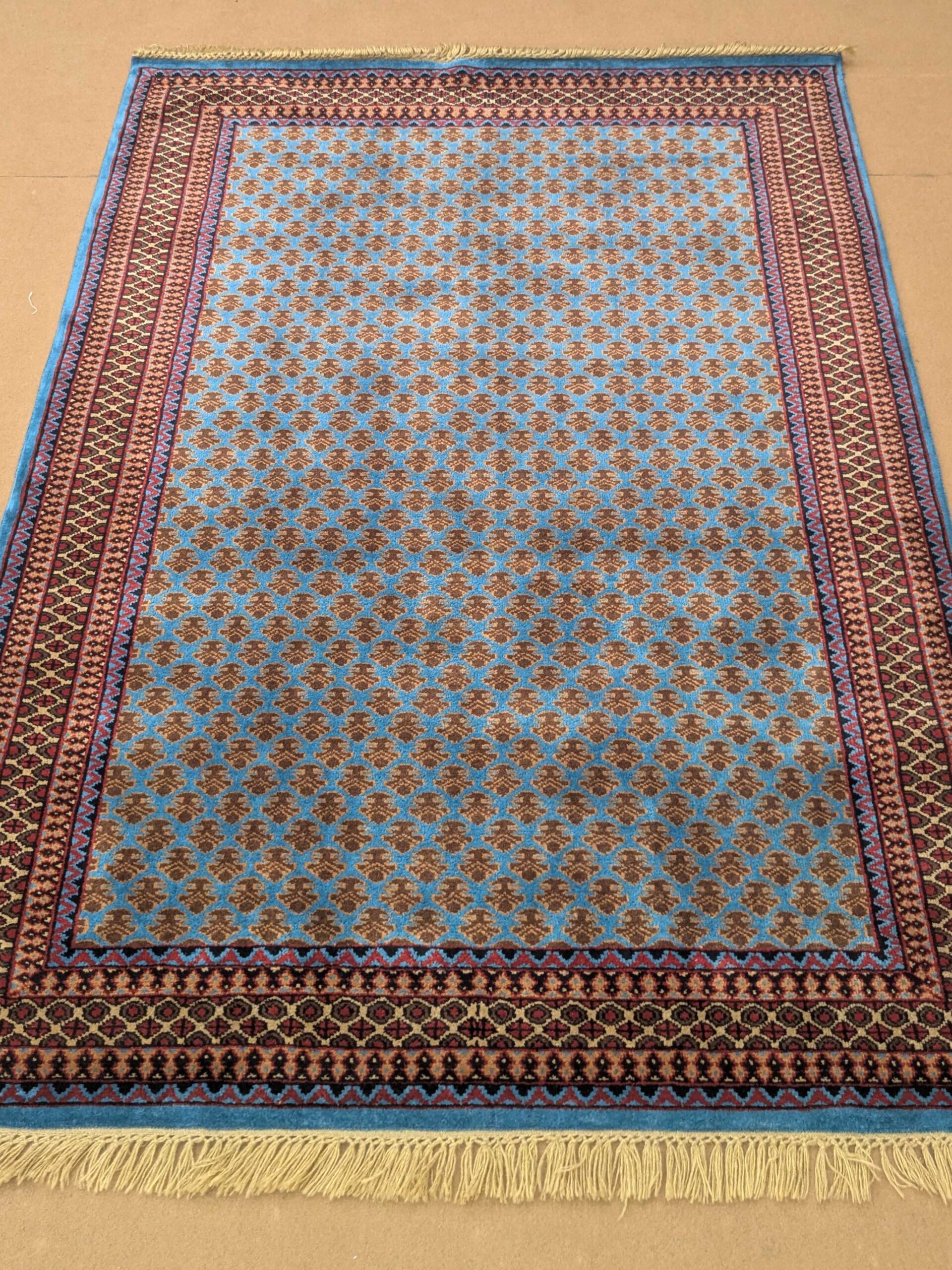 Blue Baby Elephant Foot Print Hand Knotted Wool Carpet - 5FT X 7FT | 150CM X 210CM