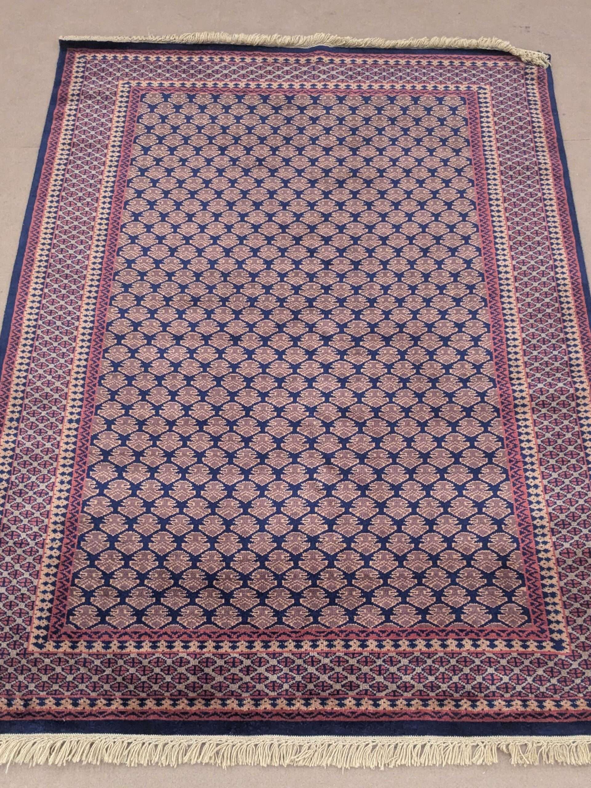 Blue Elephant Foot Print Design Hand Knotted Wool Carpet - 5FT X 7FT | 150CM X 210CM