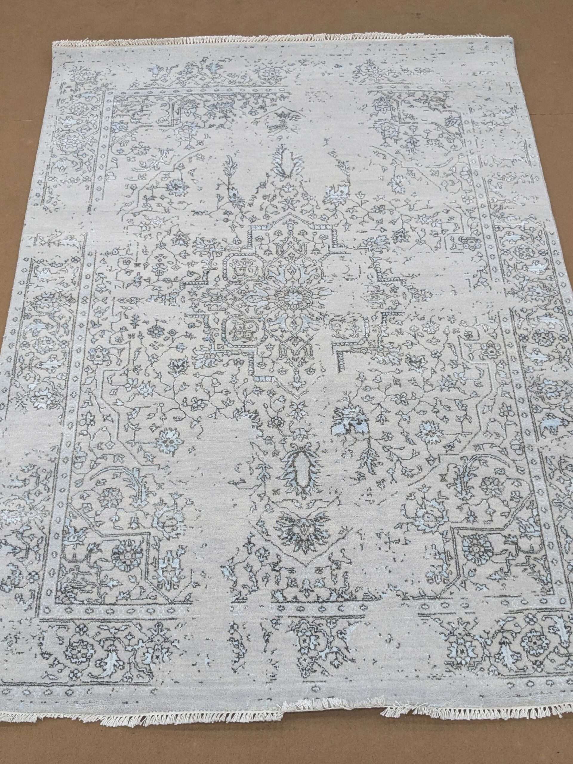Beige Modern Design Hand Knotted Wool Carpet - 5FT X 7FT | 150CM X 210CM