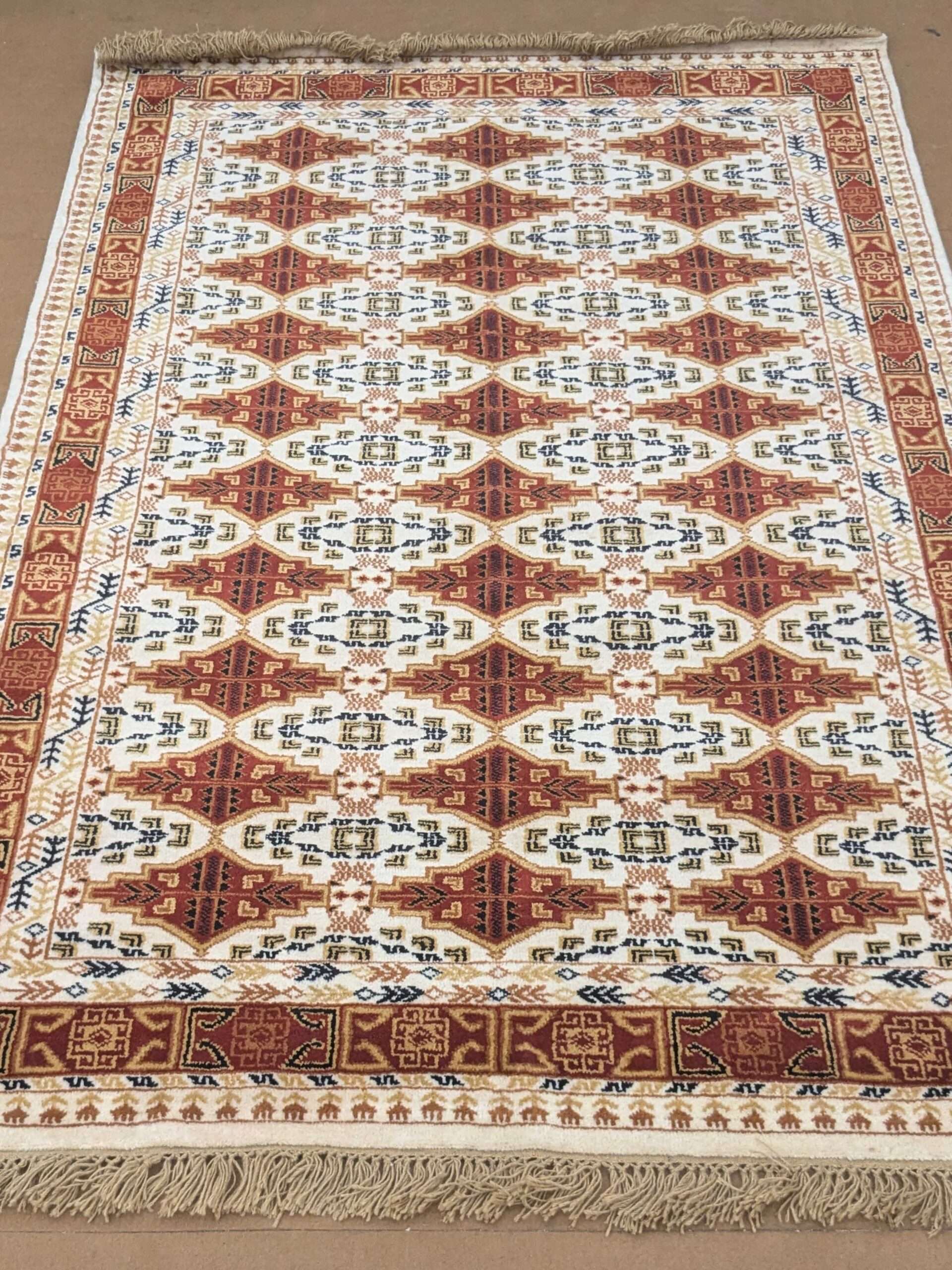 Beige Tribal Hand Knotted Wool Carpet - 5FT X 7FT | 150CM X 210CM