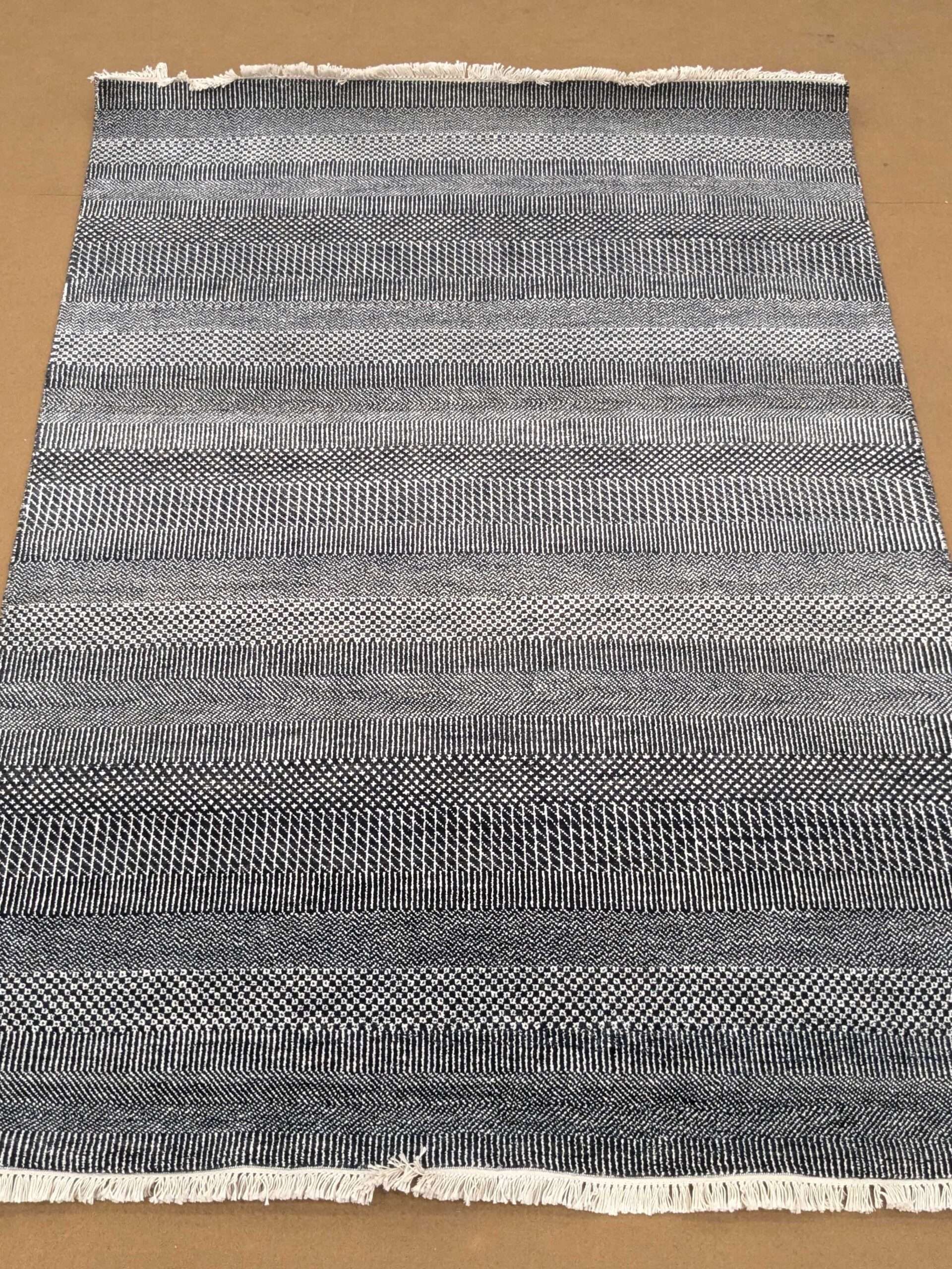 Grey Stripe Design Hand Knotted Wool Carpet - 5FT X 7FT | 150CM X 210CM