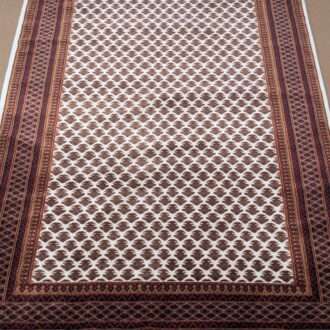White Baby Elepahnt Foot Print Hand Knotted Wool Carpet - 5FT X 7FT | 150CM X 210CM