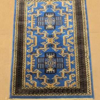 Blue Tribal Hand Knotted Wool Carpet - 2FT X 3FT | 60CM X 90CM