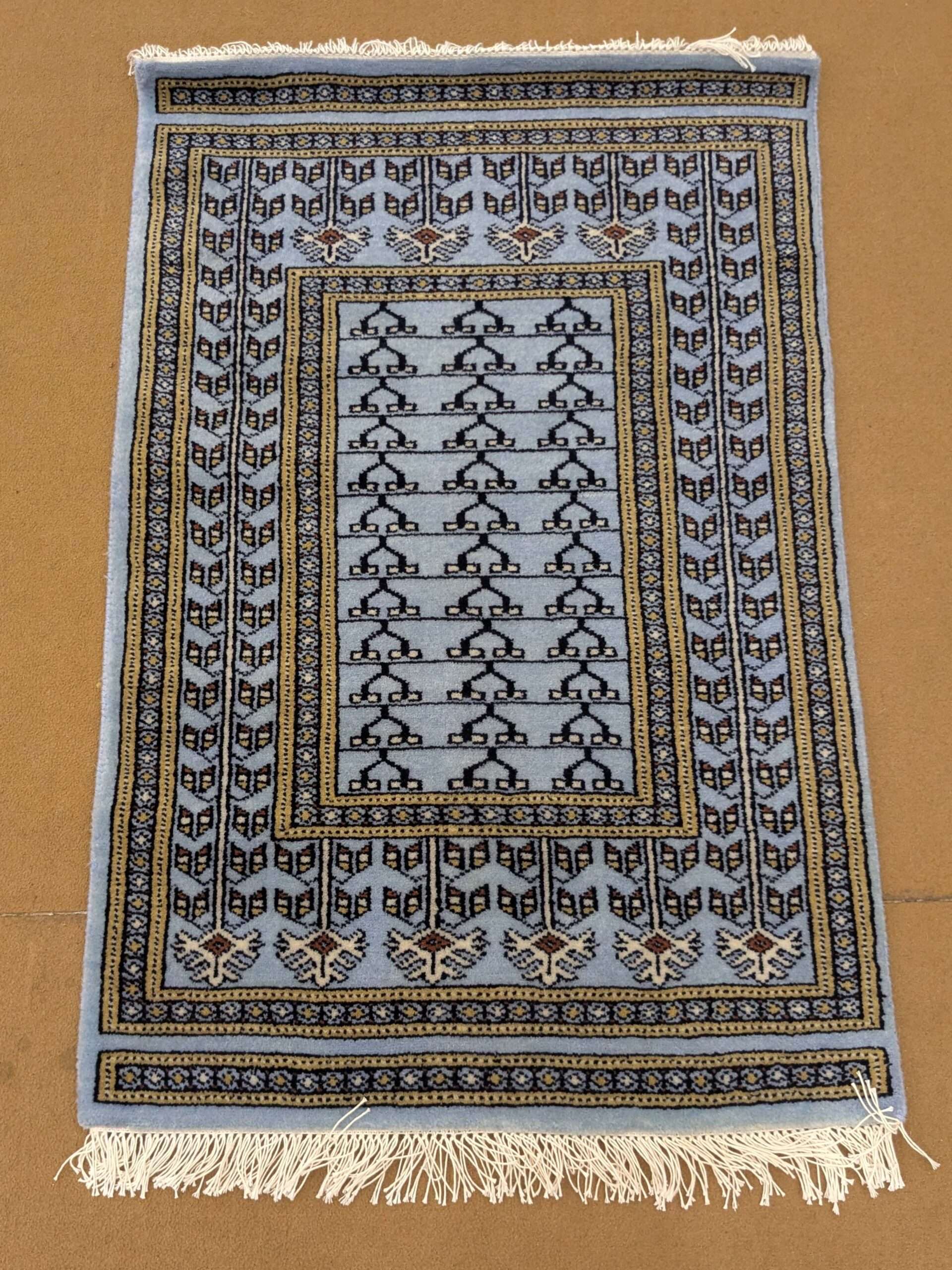 Beige Tribal Design Hand Knotted Wool Carpet - 2FT X 3FT | 60CM X 90CM
