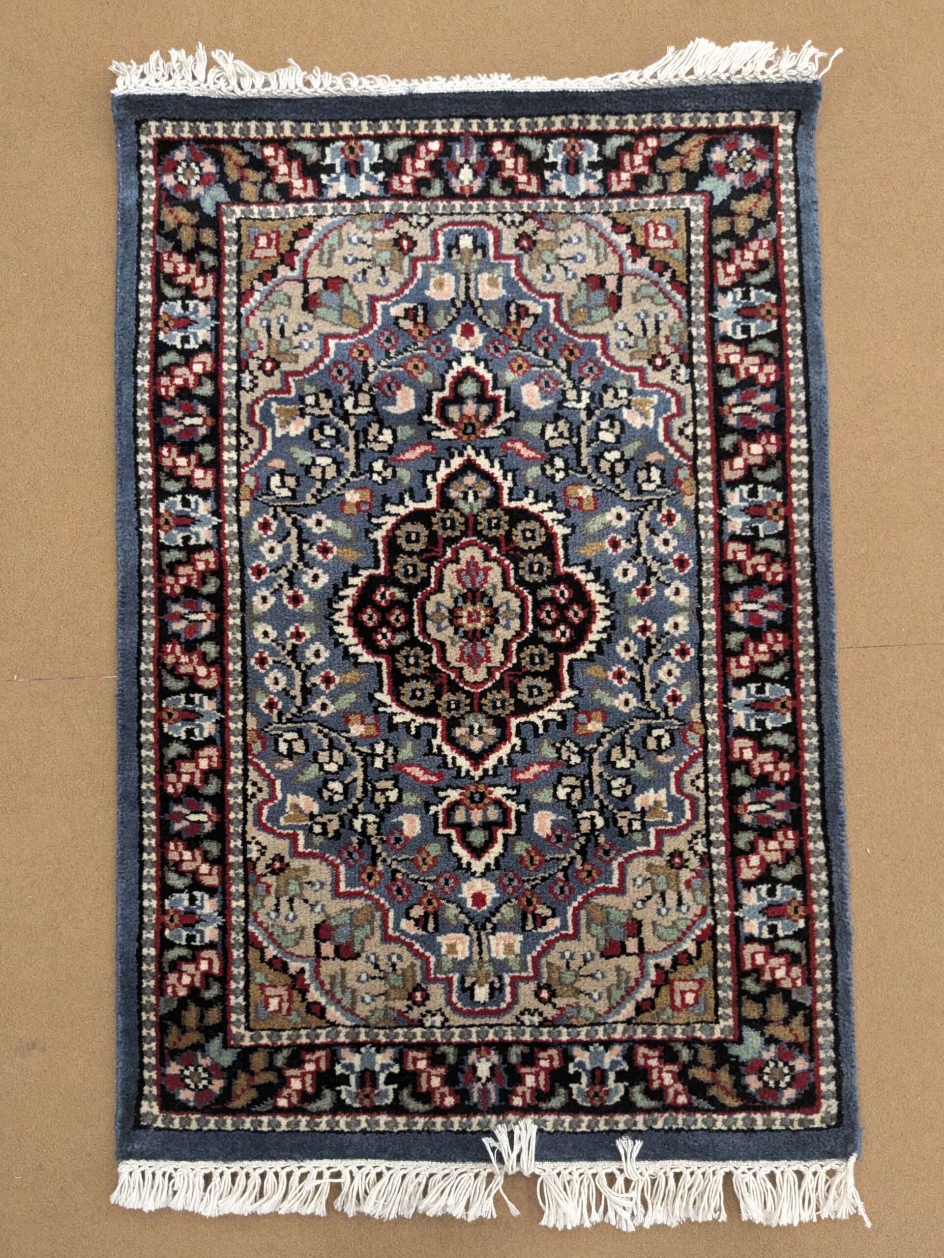 Blue Persian Hand Knotted Wool Carpet - 2FT X 3FT | 60CM X 90CM