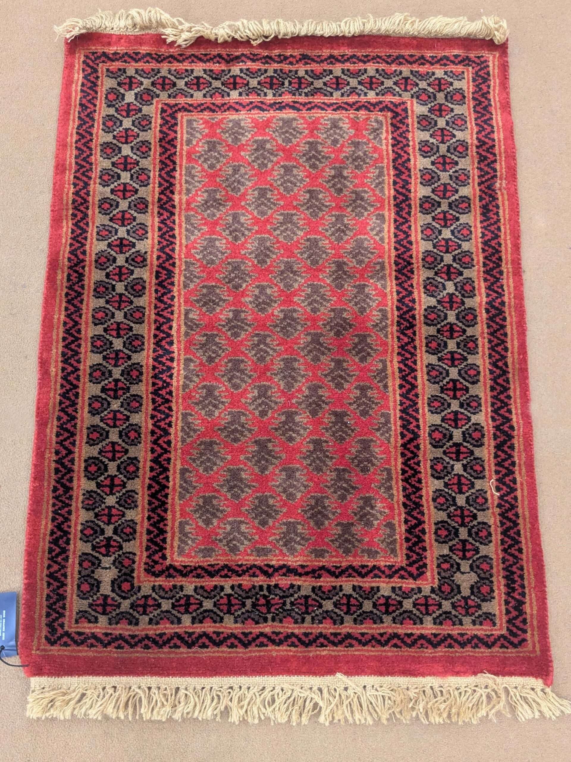 Red Baby Elepahnt Foot Print Hand Knotted Wool Carpet - 2FT X 3FT | 60CM X 90CM