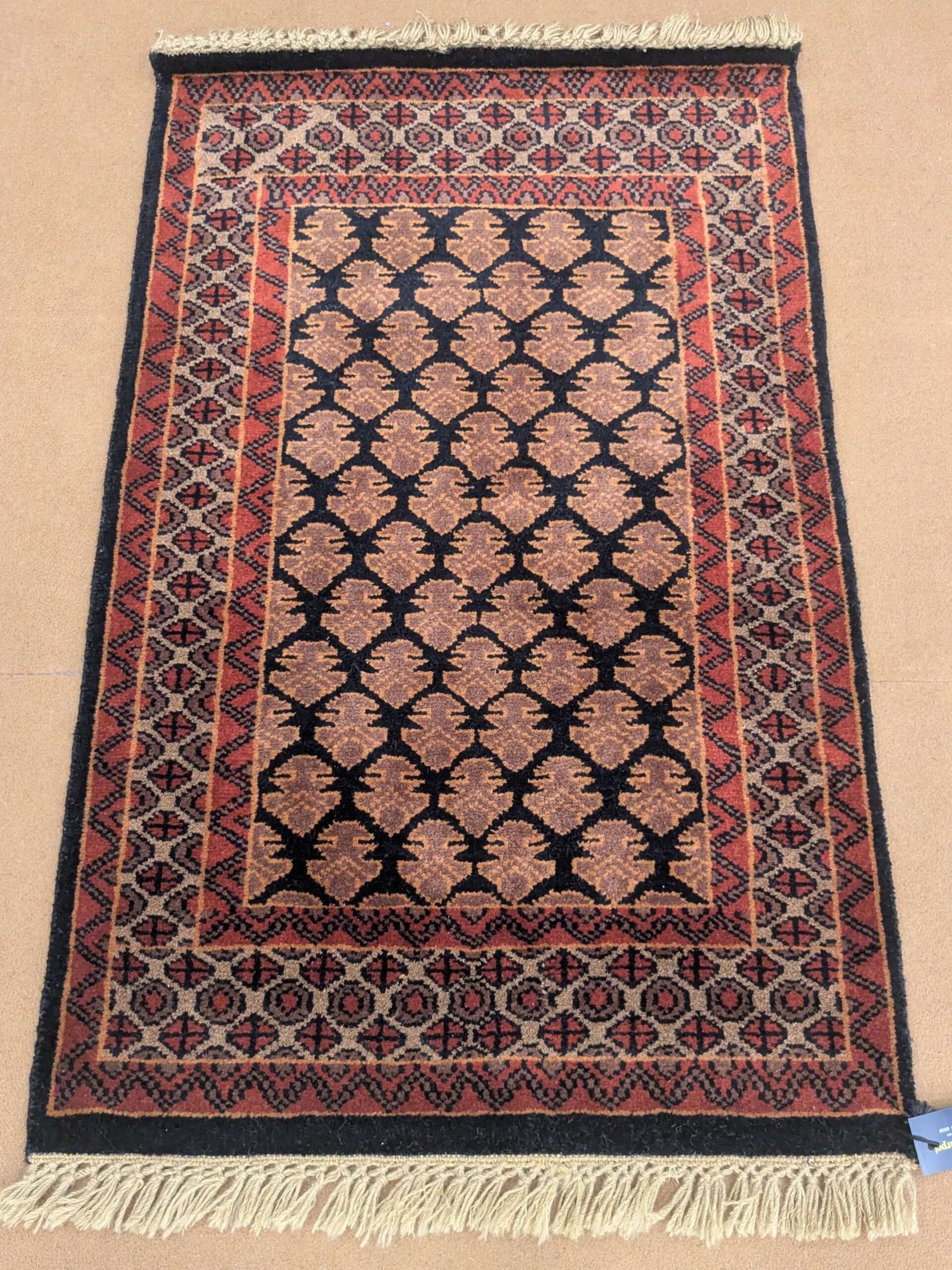 Black Baby Foot Print Hand Knotted Wool Carpet - 2FT X 3FT | 60CM X 90CM