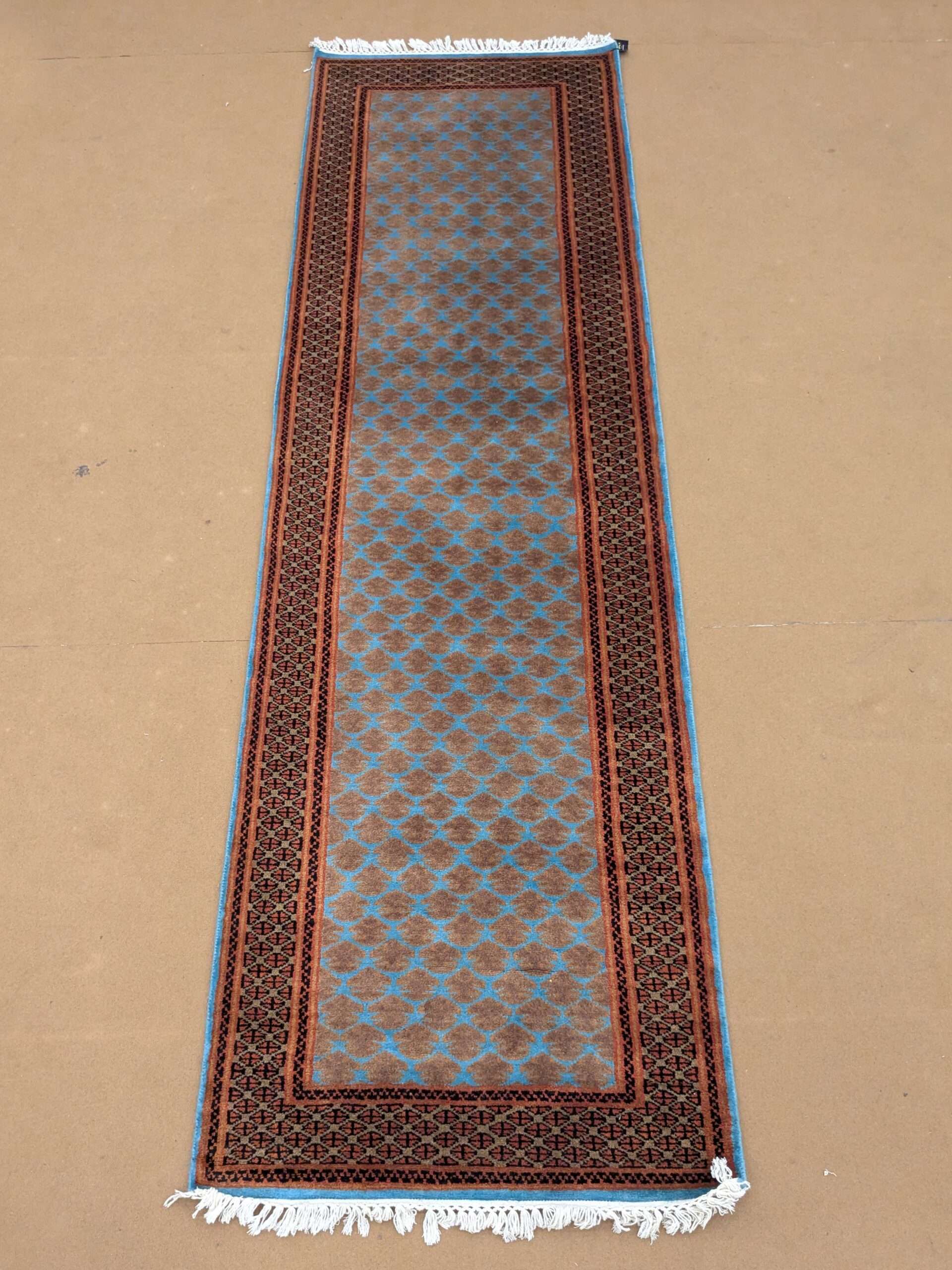 Blue Baby Elephant Foot Print Hand Knotted Runner Wool Carpet - 2.5FT X 8FT | 75CM X 240CM